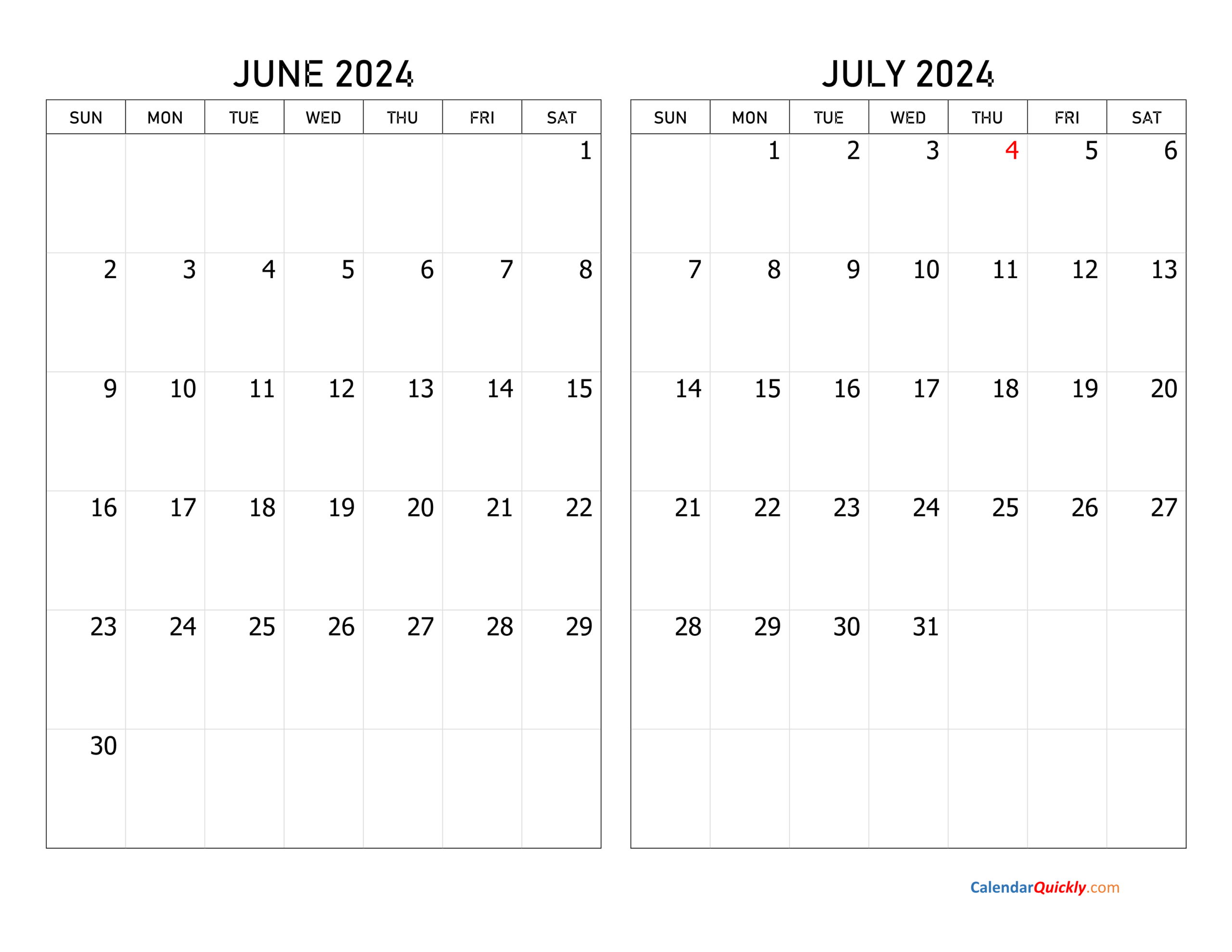 June And July 2024 Calendar | Calendar Quickly regarding Printable Calendar July 2024 Through June 2026