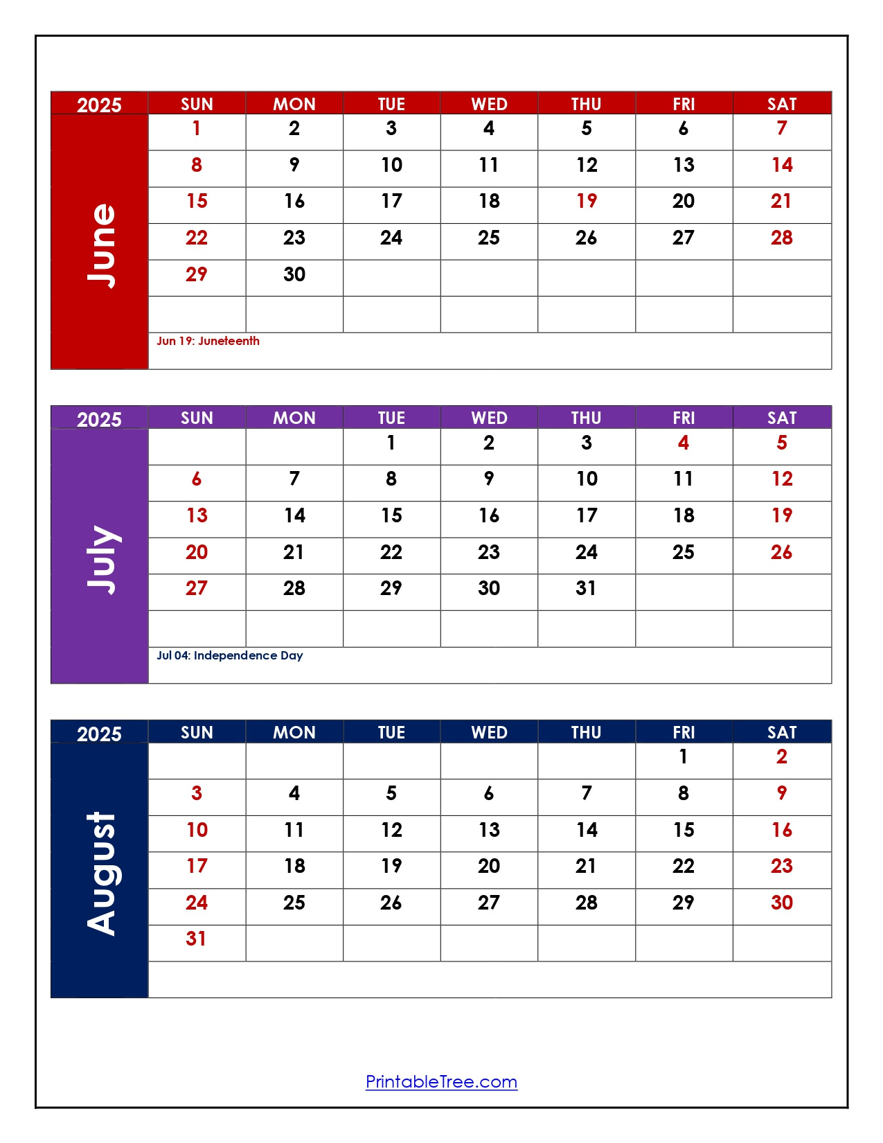 June To August 2025 Calendar Printable Pdf | Three Months Calendar with regard to June Through August Calendar 2025
