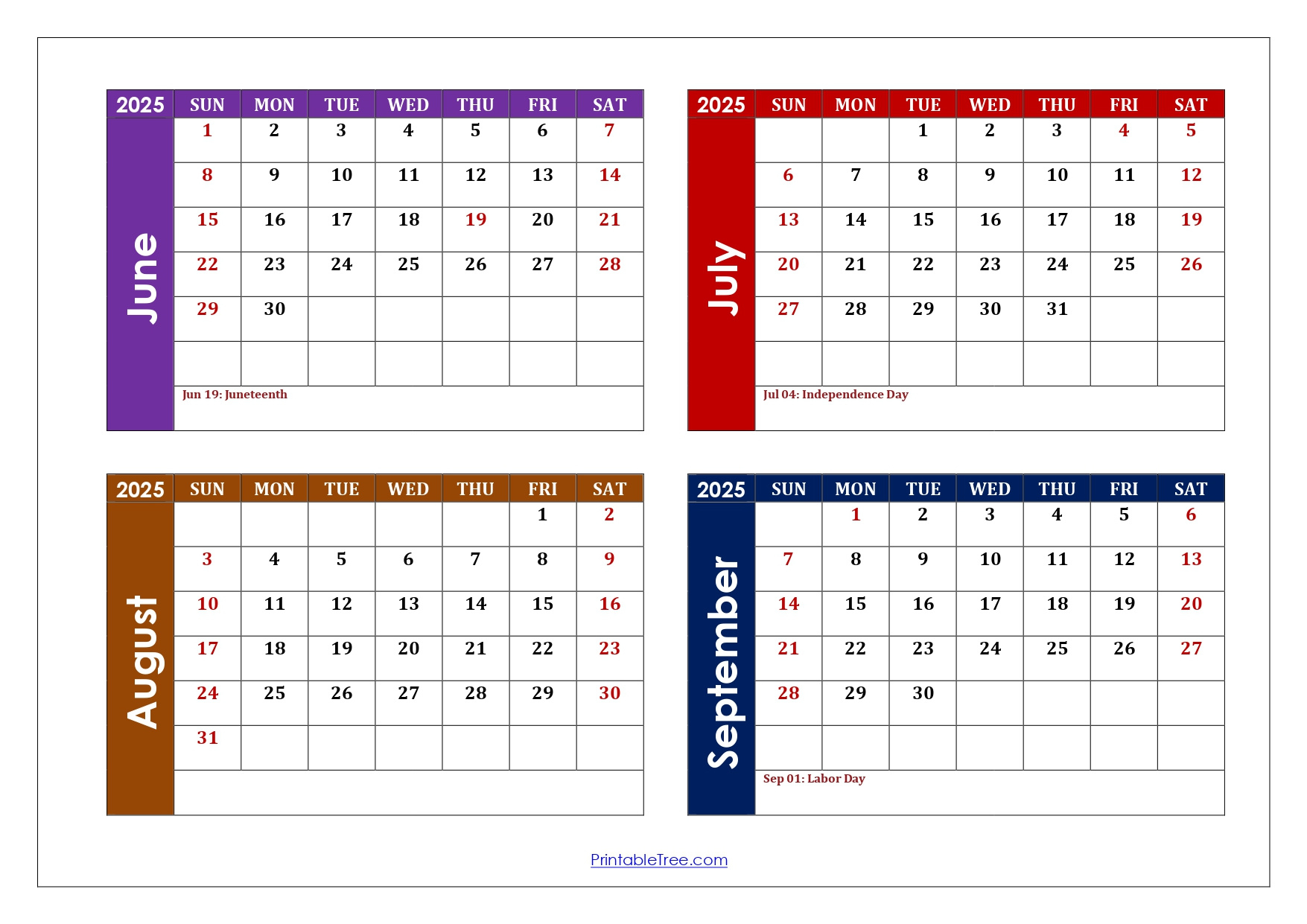 June To September 2025 Calendar Printable Pdf | Four Months Calendar regarding June July August September 2025 Calendar