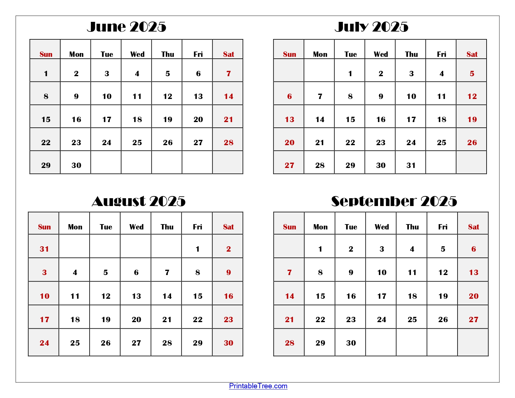 June To September 2025 Calendar Printable Pdf | Four Months Calendar regarding June July August September 2025 Calendar