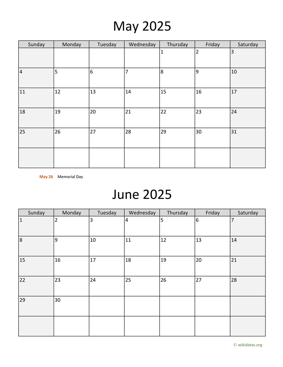 May And June 2025 Calendar | Wikidates for May To June Calendar 2025