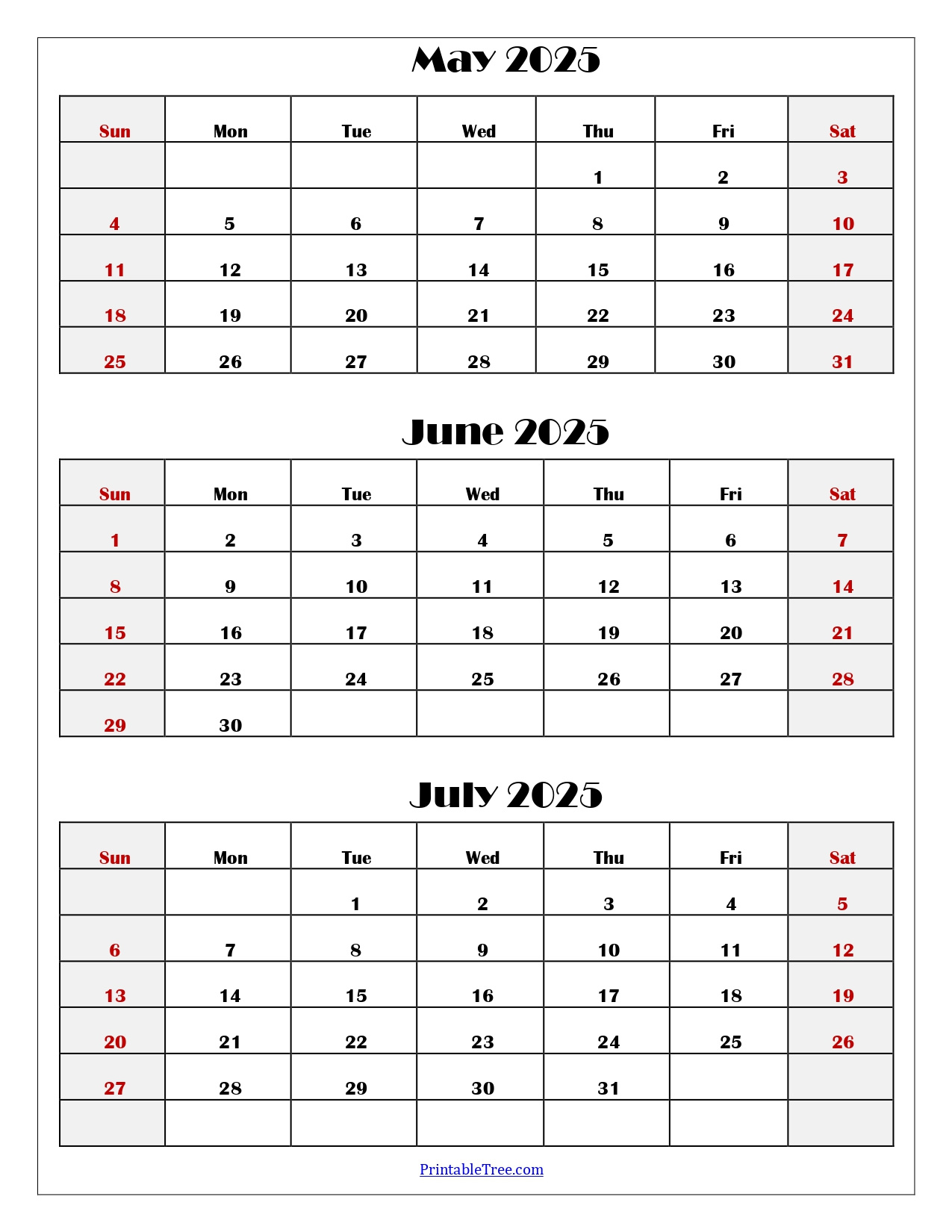 May To July 2025 Calendar Printable Pdf | Three Months Calendar regarding 3 Month Calendar May June July 2025