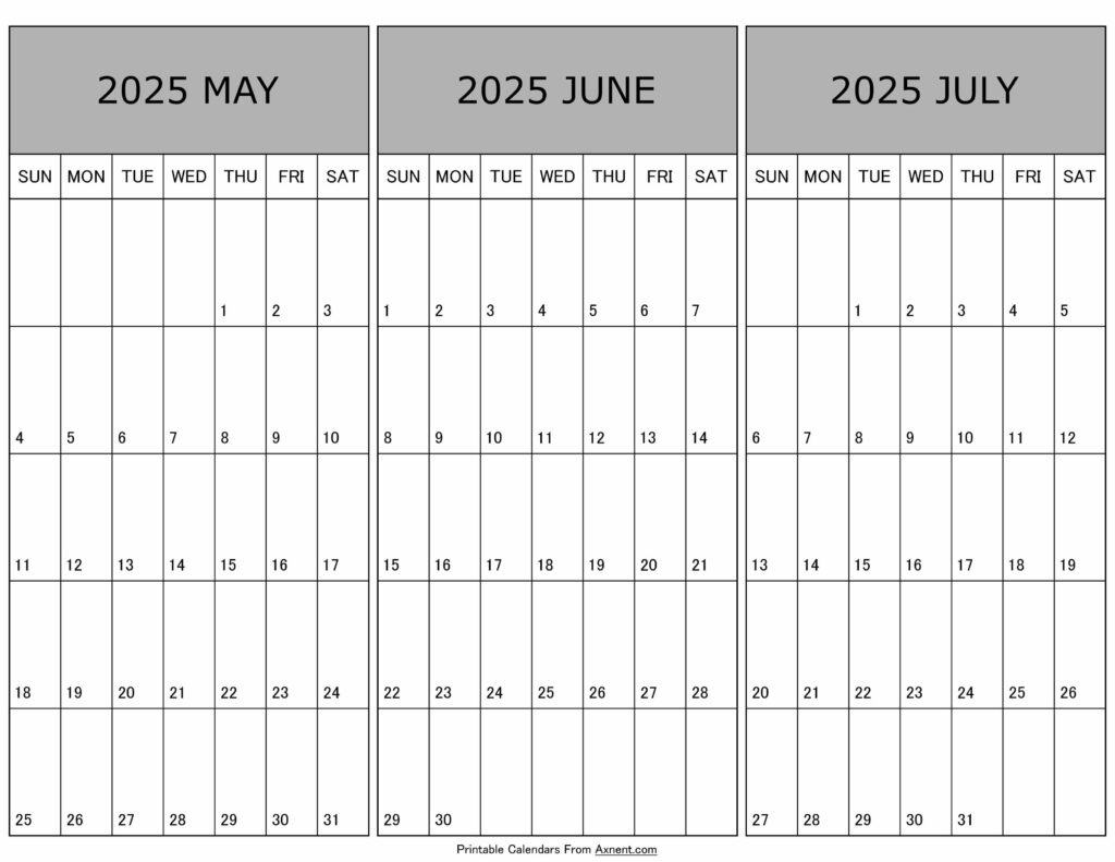 May To July Calendar 2025 Templates - Three Months regarding 3 Month Calendar May June July 2025