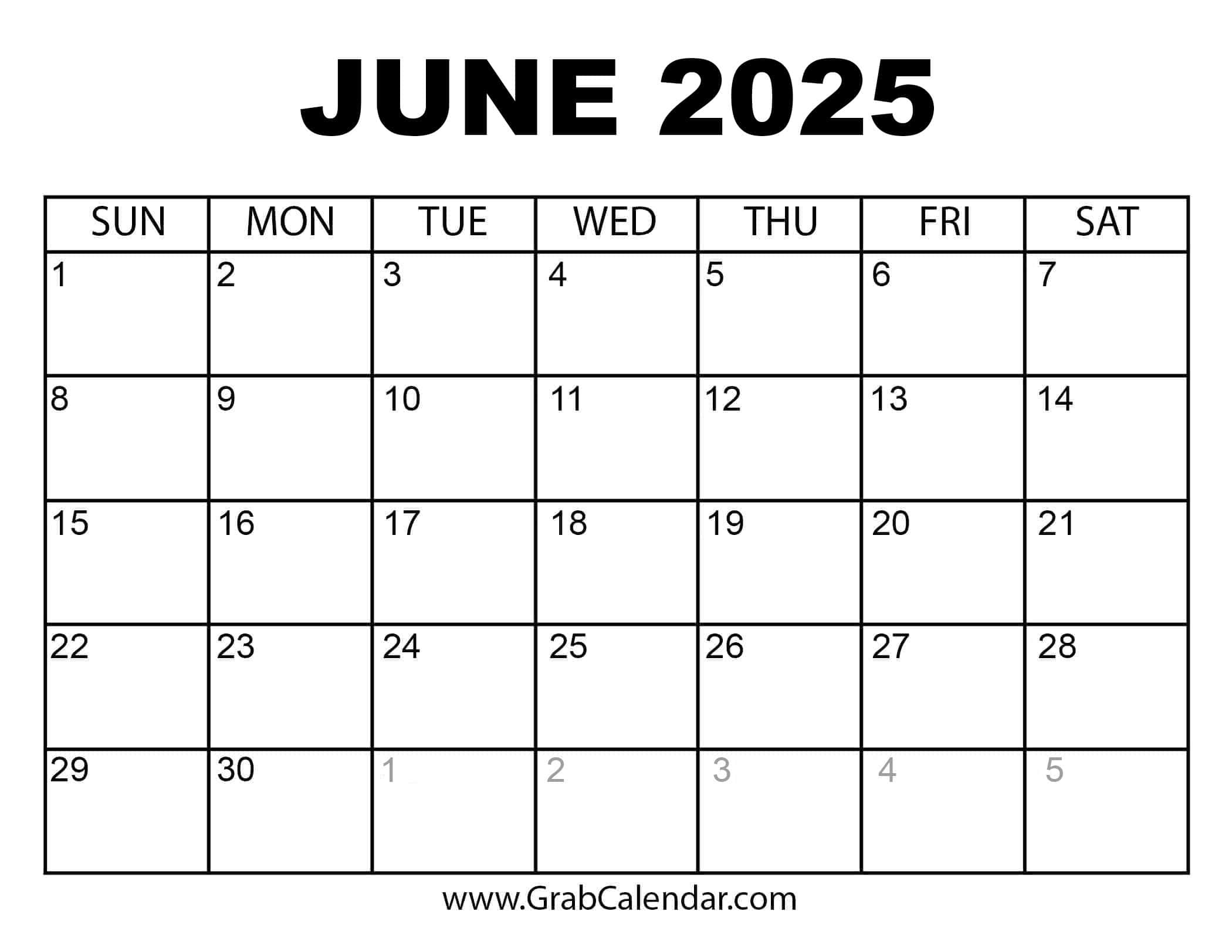 Printable June 2025 Calendar regarding June 2025 Fillable Calendar