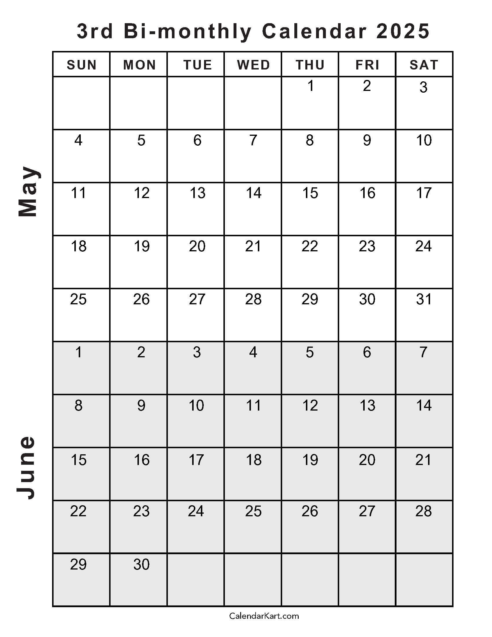 Printable May June 2025 Calendar Templates | Calendarkart for May And June 2025 Calendar Printable