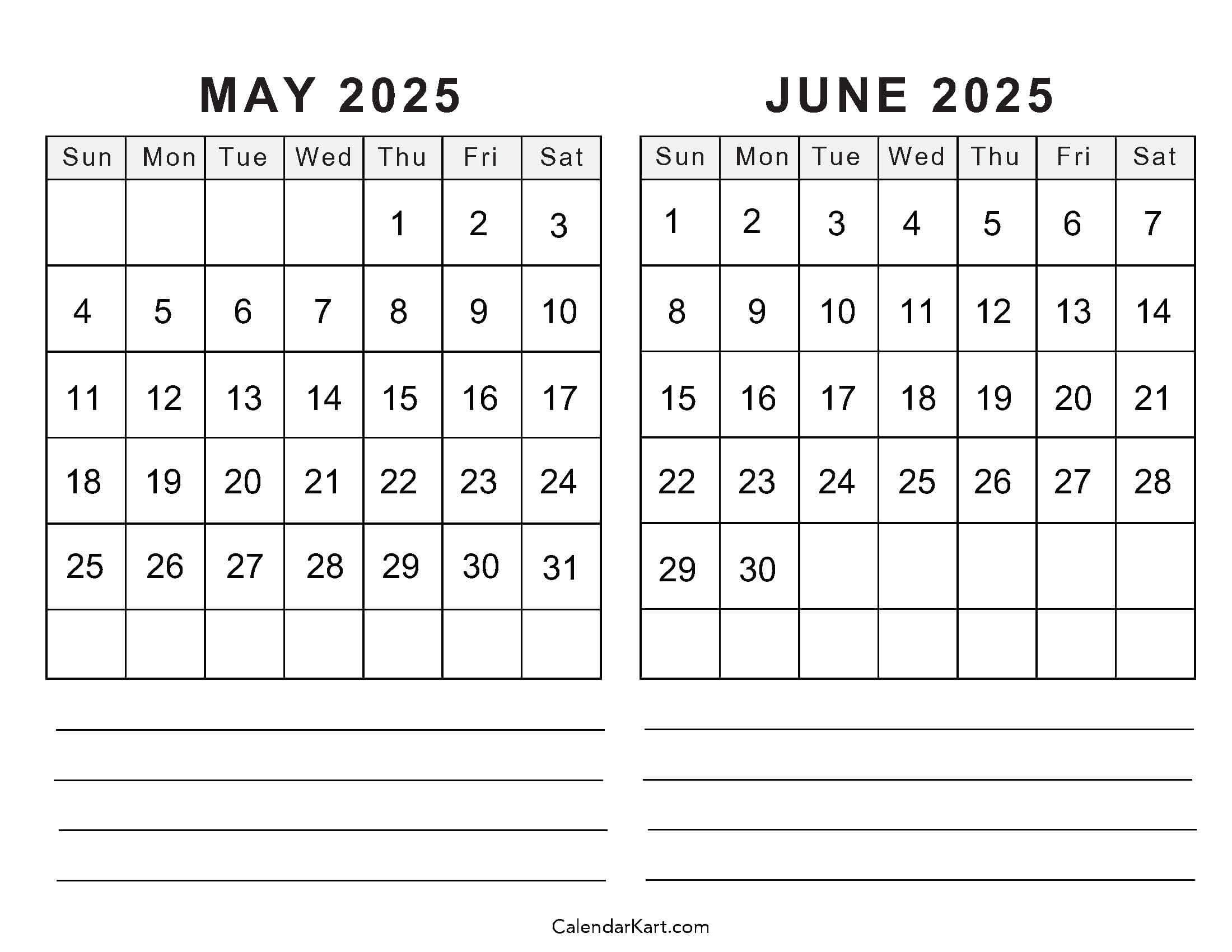 Printable May June 2025 Calendar Templates | Calendarkart with Calendar May And June 2025