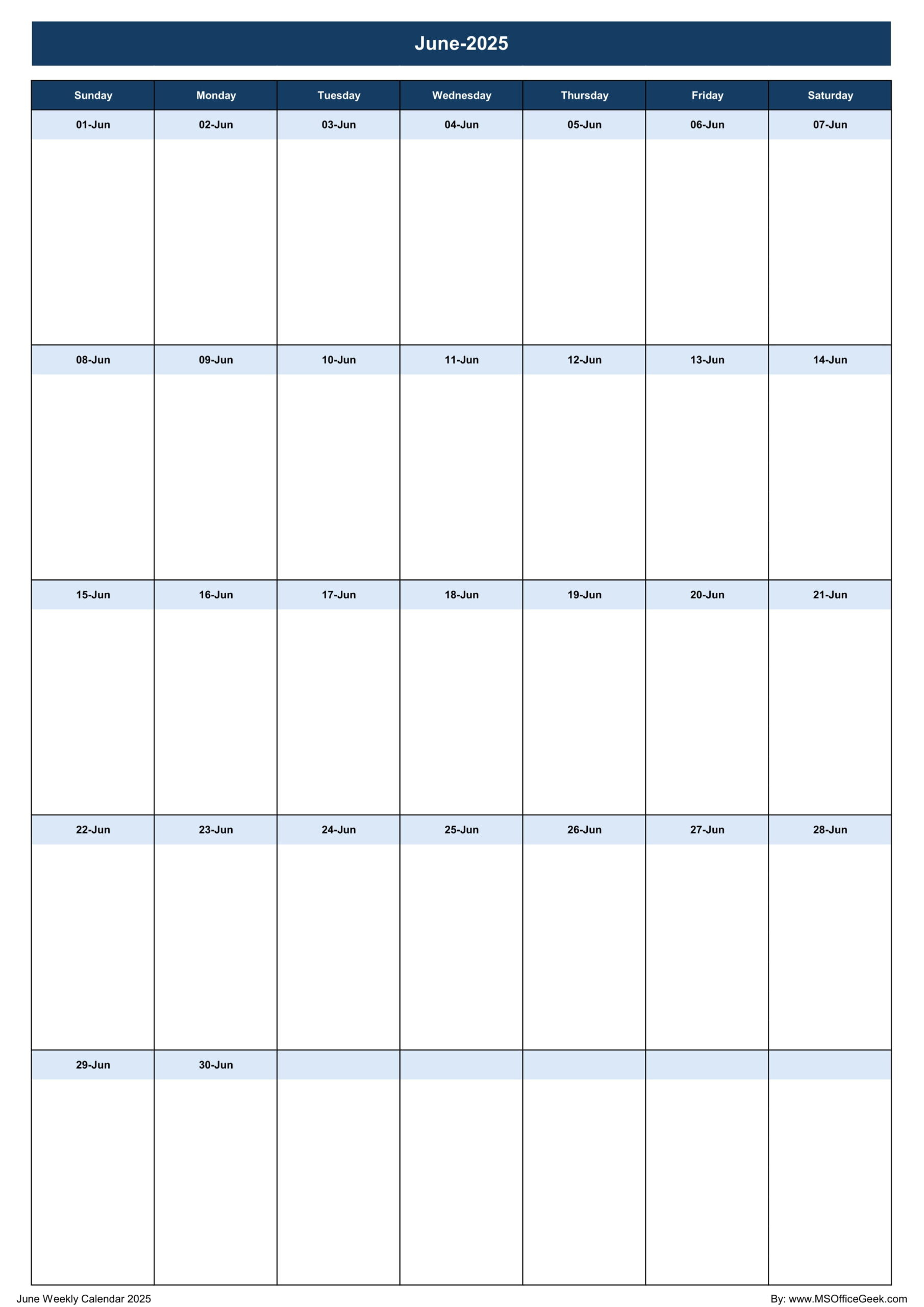 Ready-To-Use Printable Weekly Calendar 2025 - Msofficegeek with Weekly Calendar June 2025