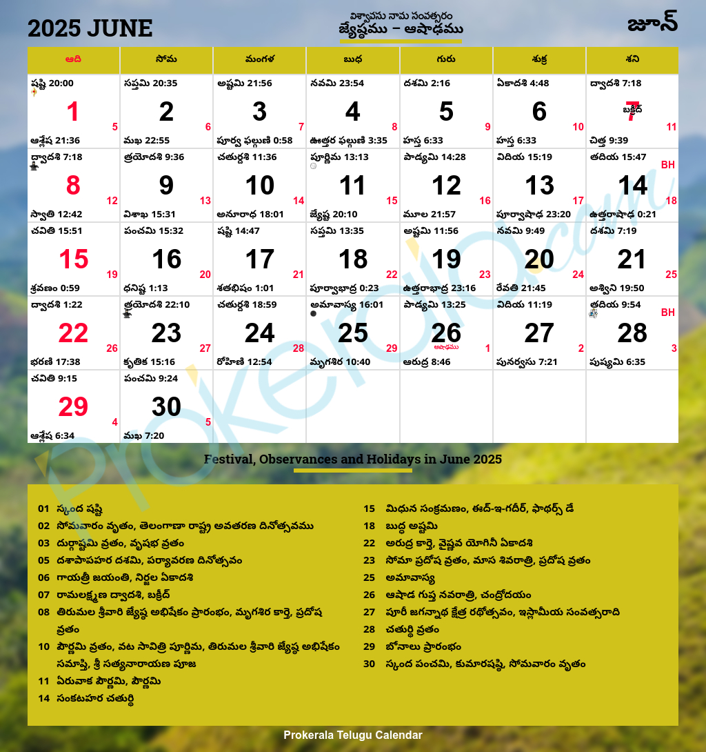 Telugu Calendar June, 2025 | జూన్, 2025 క్యాలెండర్ within 2025 June Telugu Calendar