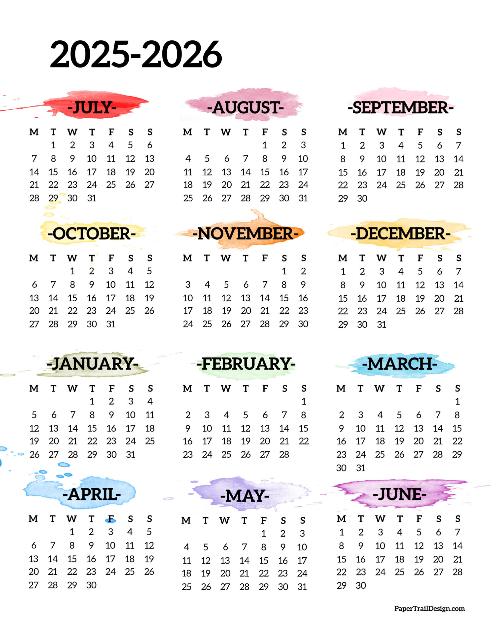 2025-2026 School Year Calendar Free Printable - Paper Trail Design intended for Free Printable Calendar August 2025 - June 2026