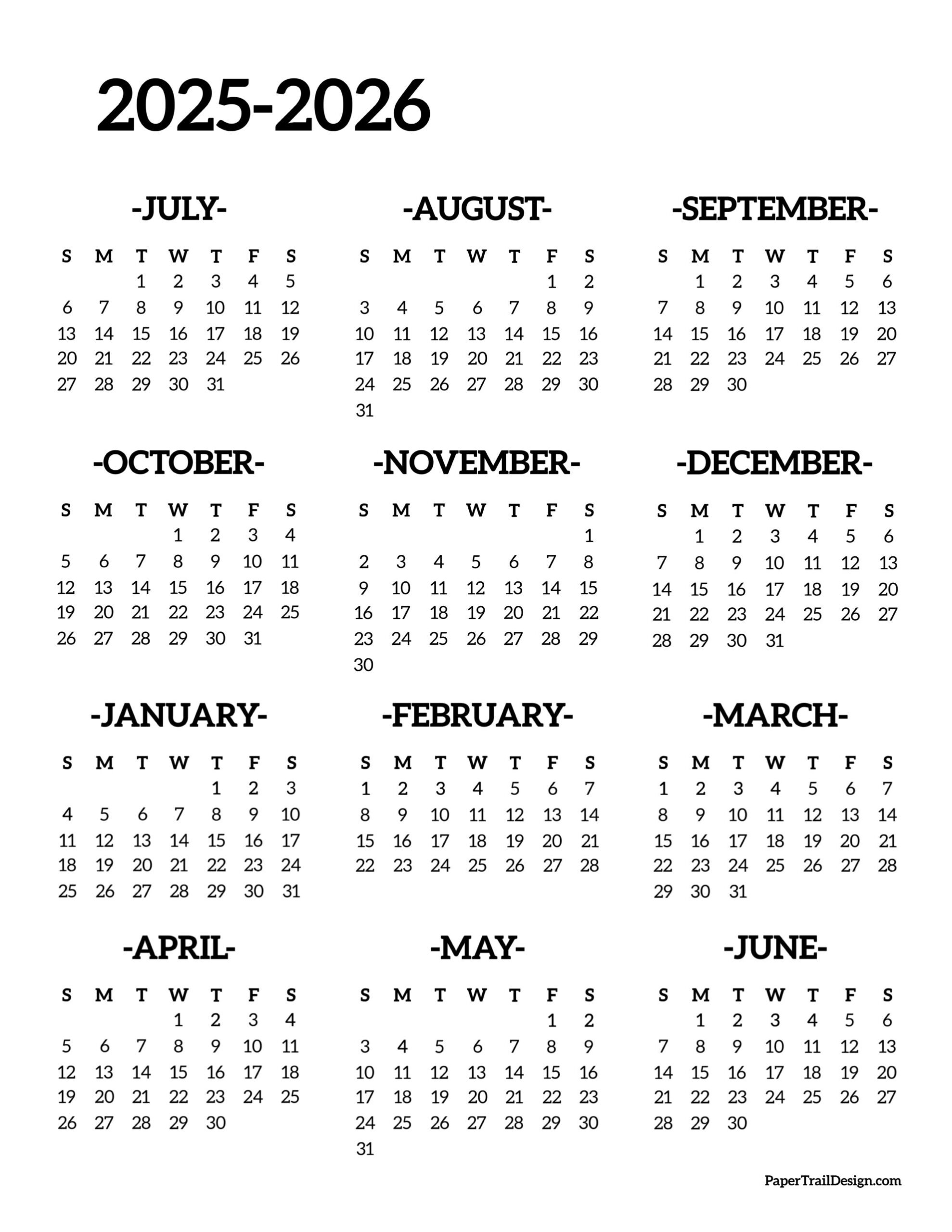 2025-2026 School Year Calendar Free Printable - Paper Trail Design with Printable Calendar August 2025 - May 2026