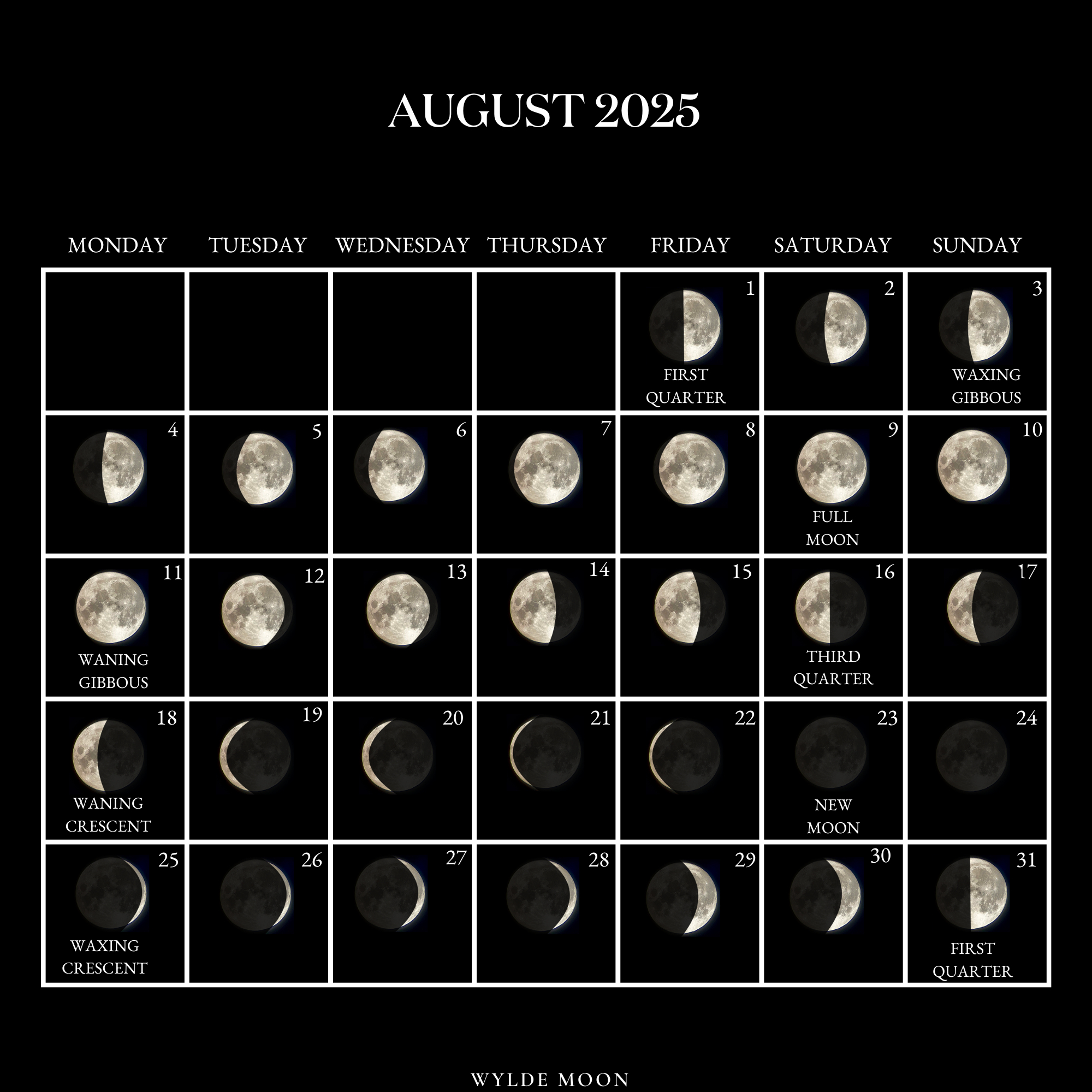 2025 Moon Calendar - Every Phase And Stage Of The Moon inside August Moon Calendar 2025