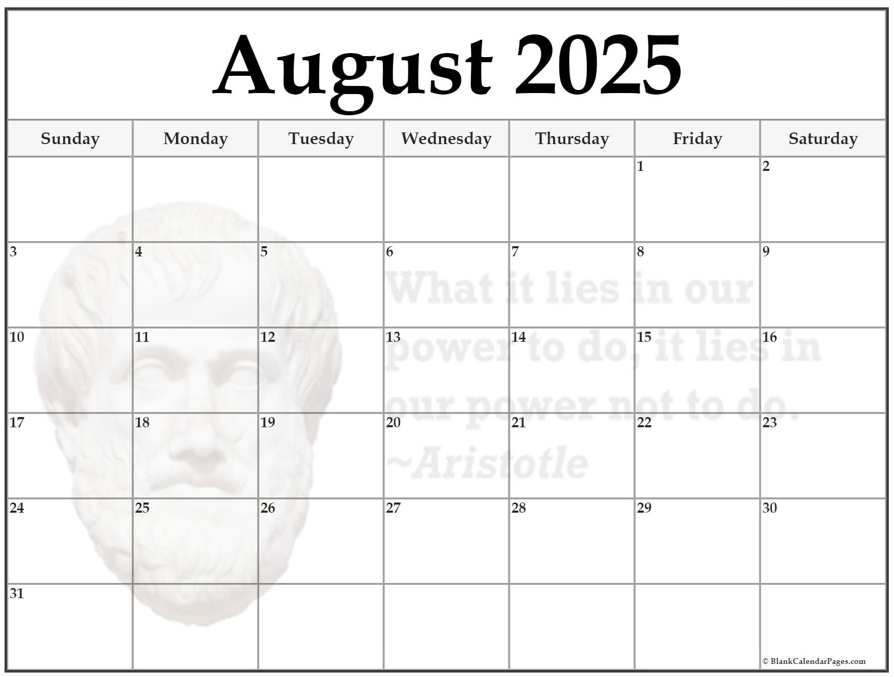 24+ August 2025 Quote Calendars for Blank Calendar Pages August 2025