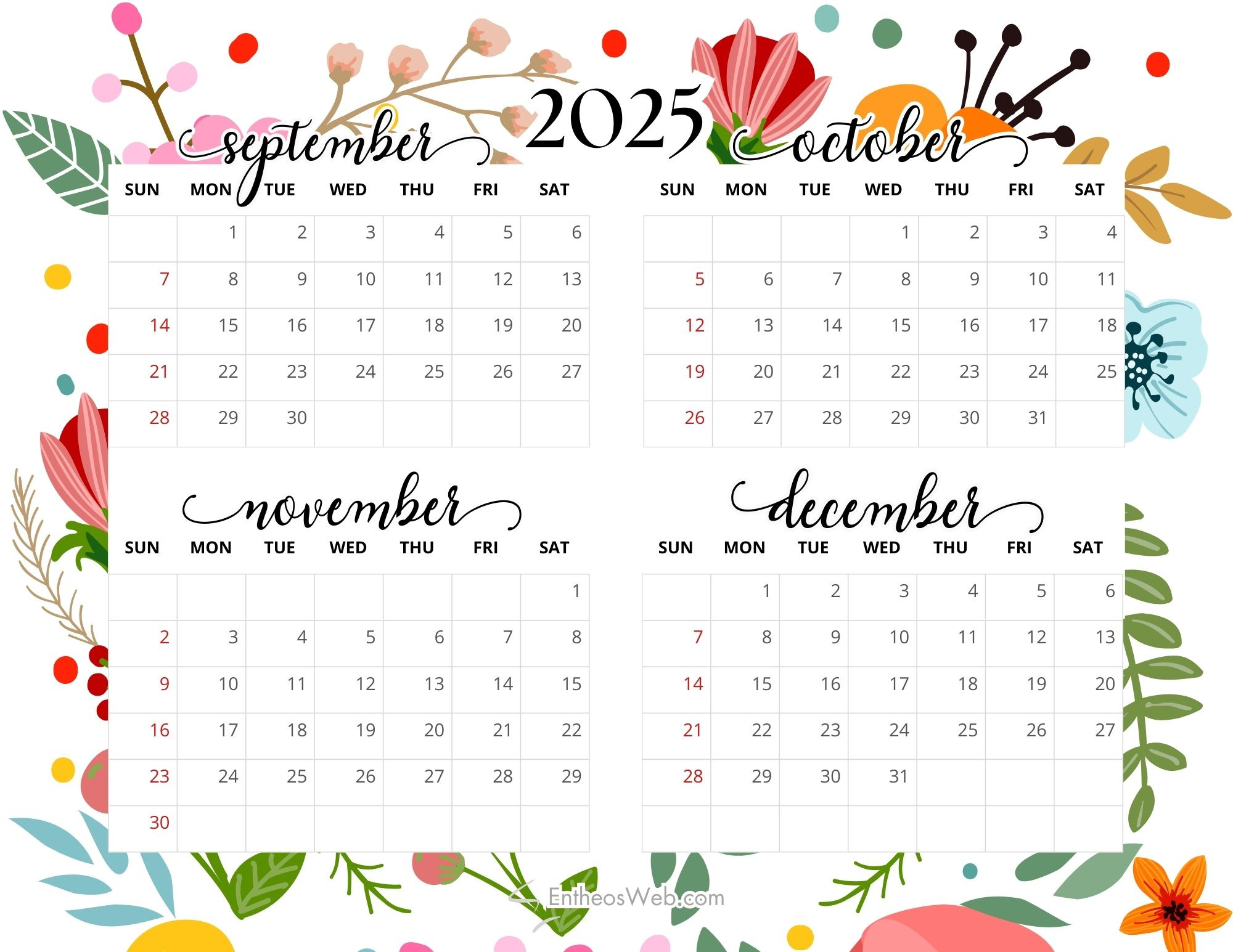 4 Month Calendar Printables – September, October, November And regarding August September October November December 2025 Calendar