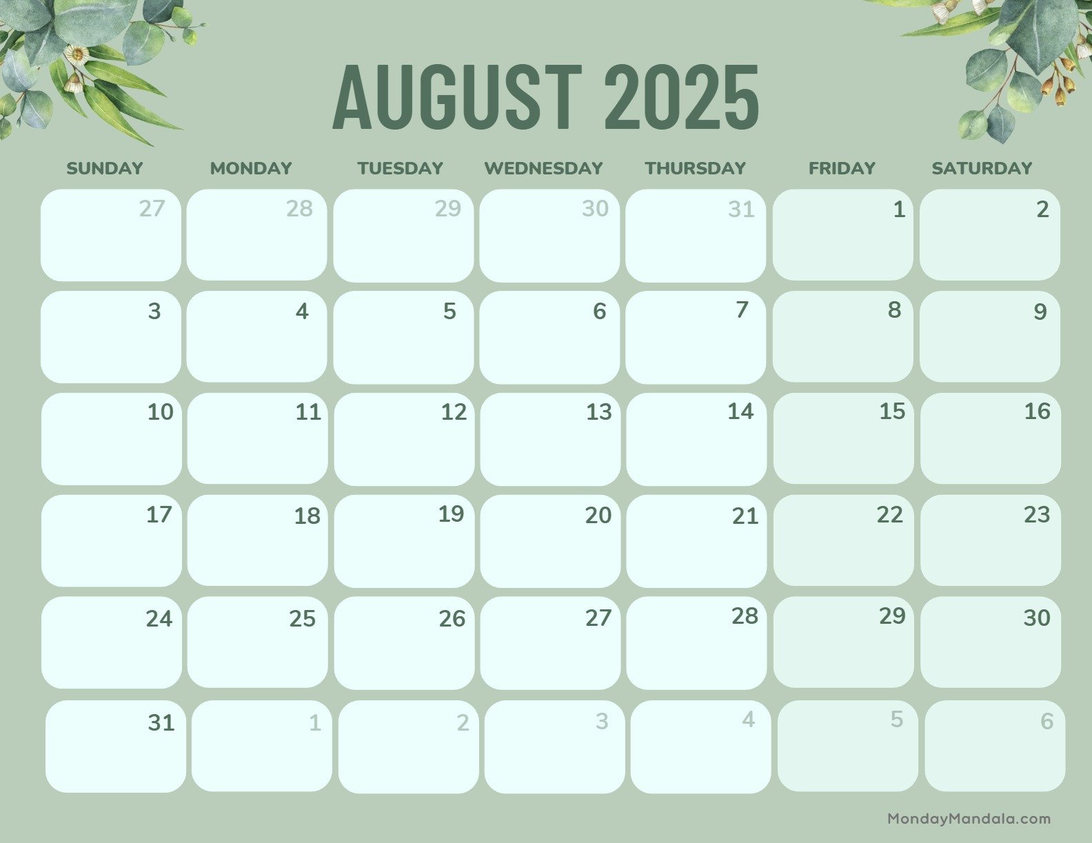 August 2025 Calendar (52 Free Pdf Printables) in World Of Printables August 2025 Calendar