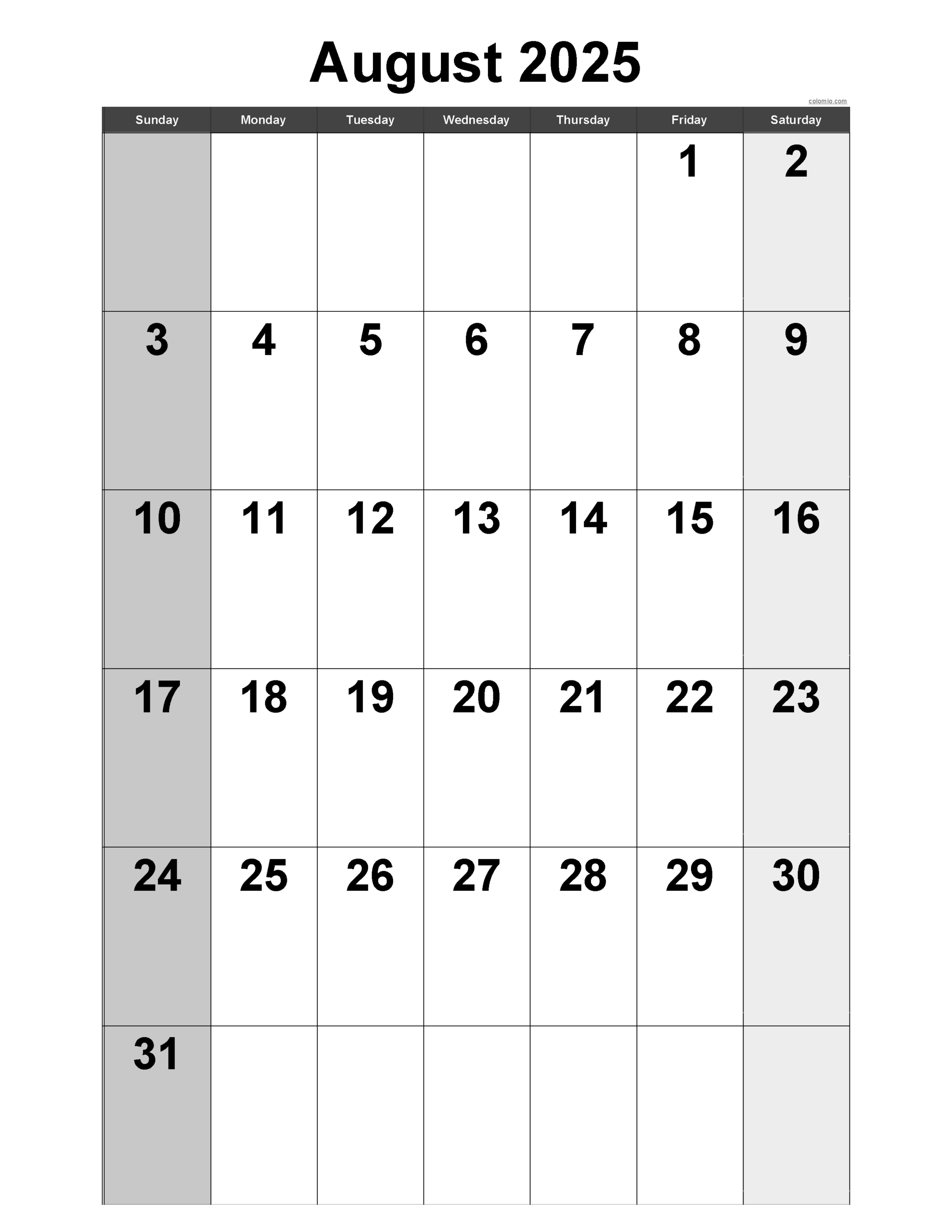 August 2025 Calendar | Free Printable Pdf, Xls And Png with regard to August 2025 Calendar Printable Vertical