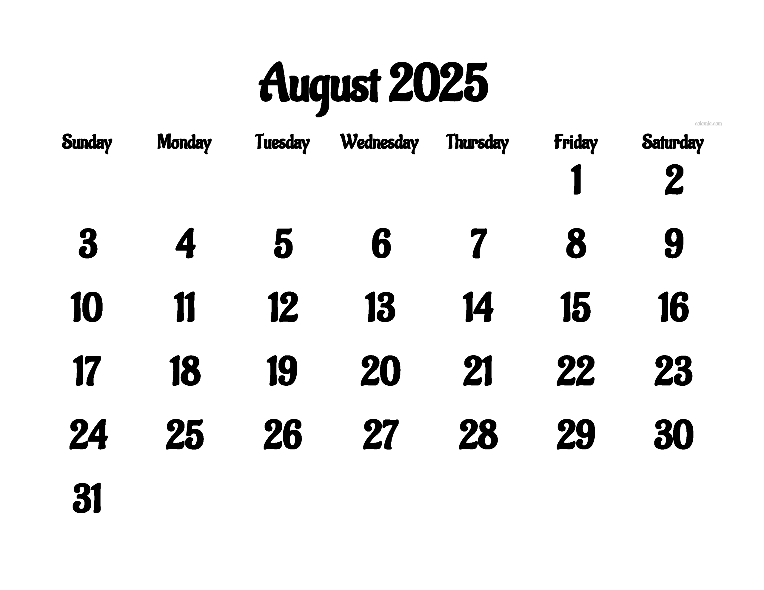 August 2025 Calendar - Free Printable Pdf, Xls And Png | Www with regard to August 2025 Weekly Calendar