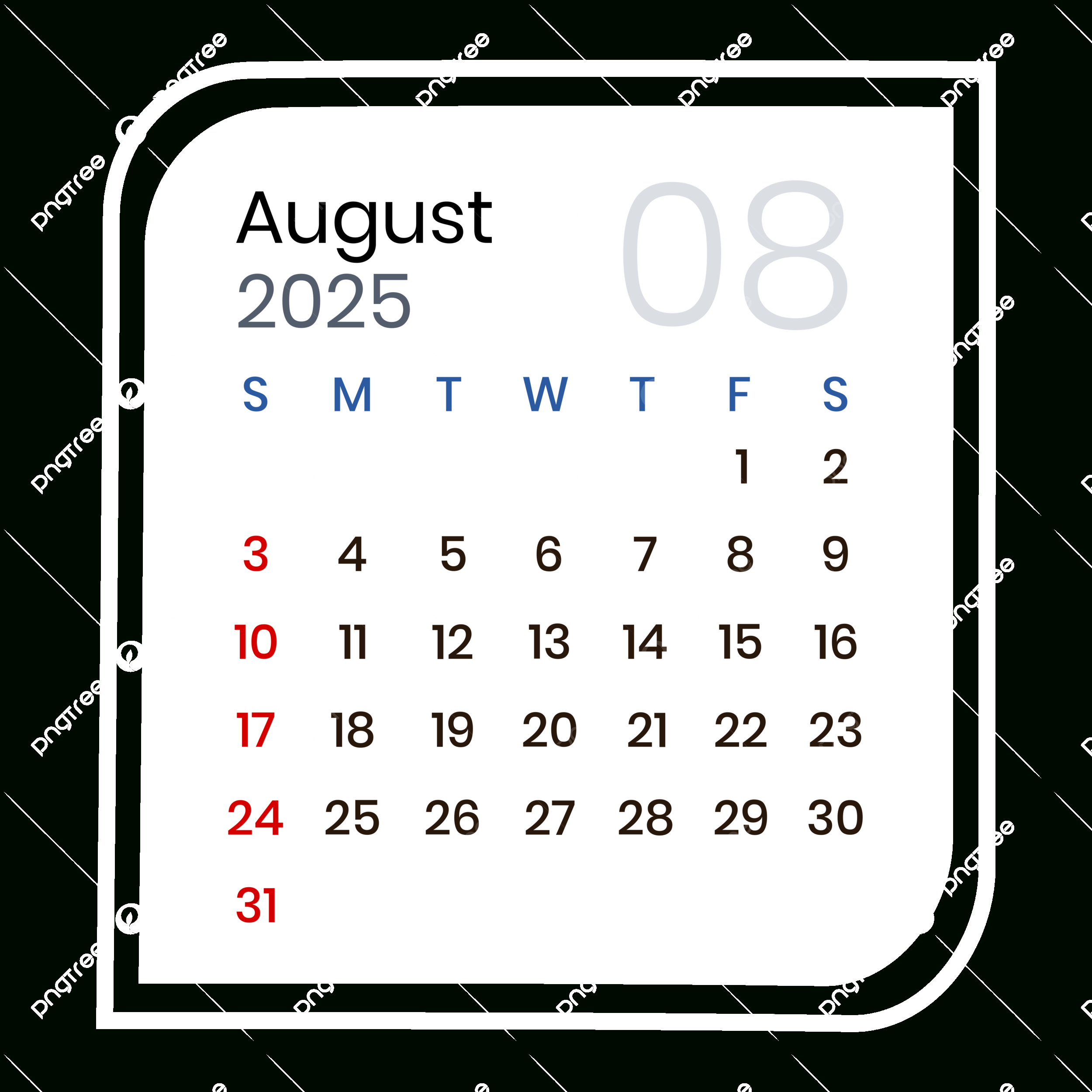August 2025 Calendar Minimalist Vector, 2025, August Calendar with regard to August 2025 Calendar Transparent Background