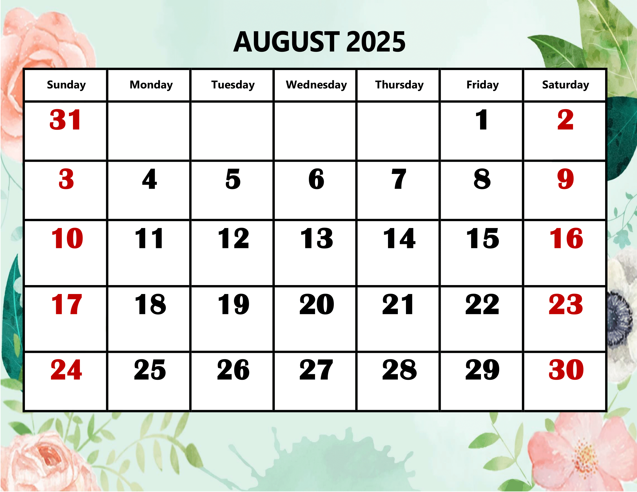 August 2025 Calendar Printable Pdf Template With Holidays pertaining to August 2025 Calendar Printable With Holidays