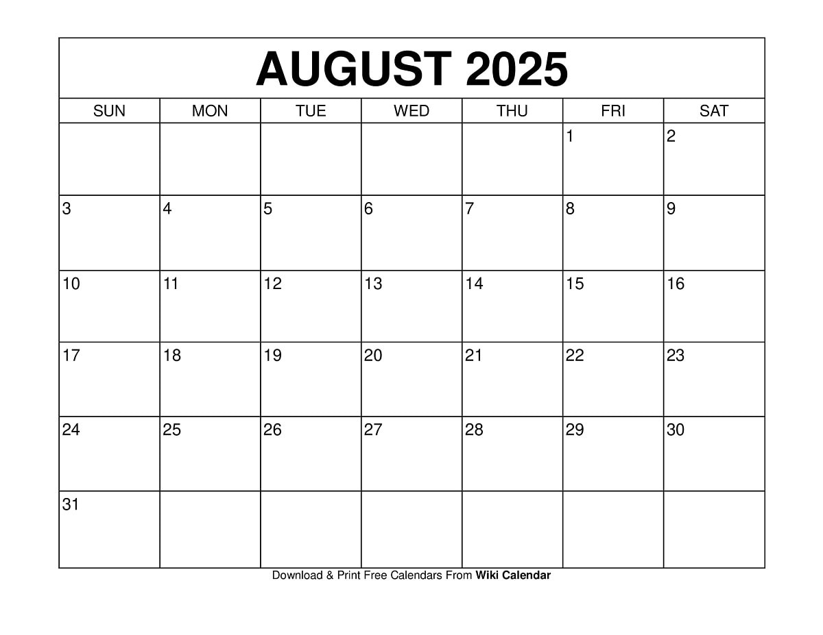 August 2025 Calendar - Printable Templates &amp;amp; More in Show Me A Calendar For August 2025