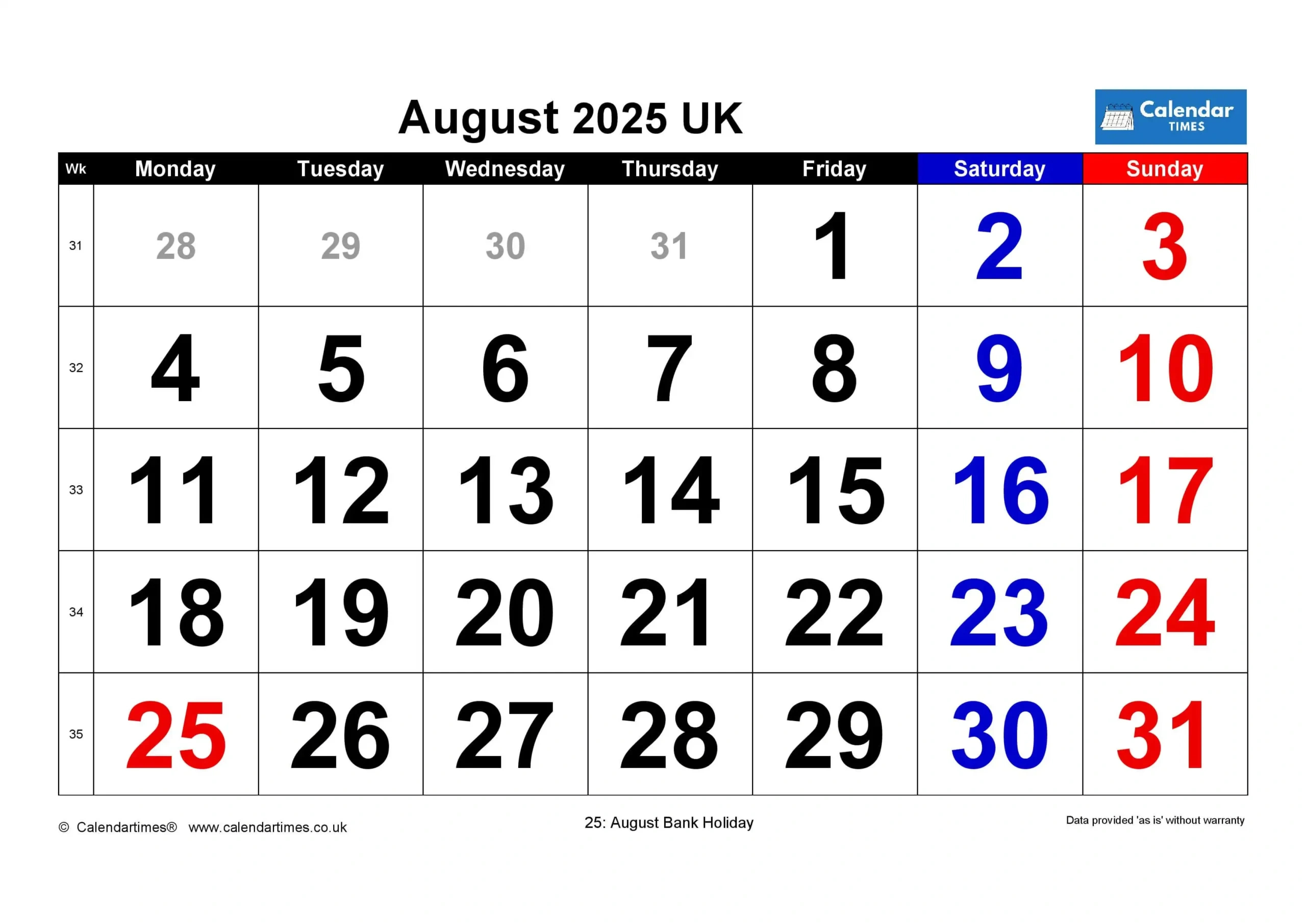 August 2025 Calendar Printable Uk - Free Templates &amp;amp; More in Calendar Holidays In August 2025