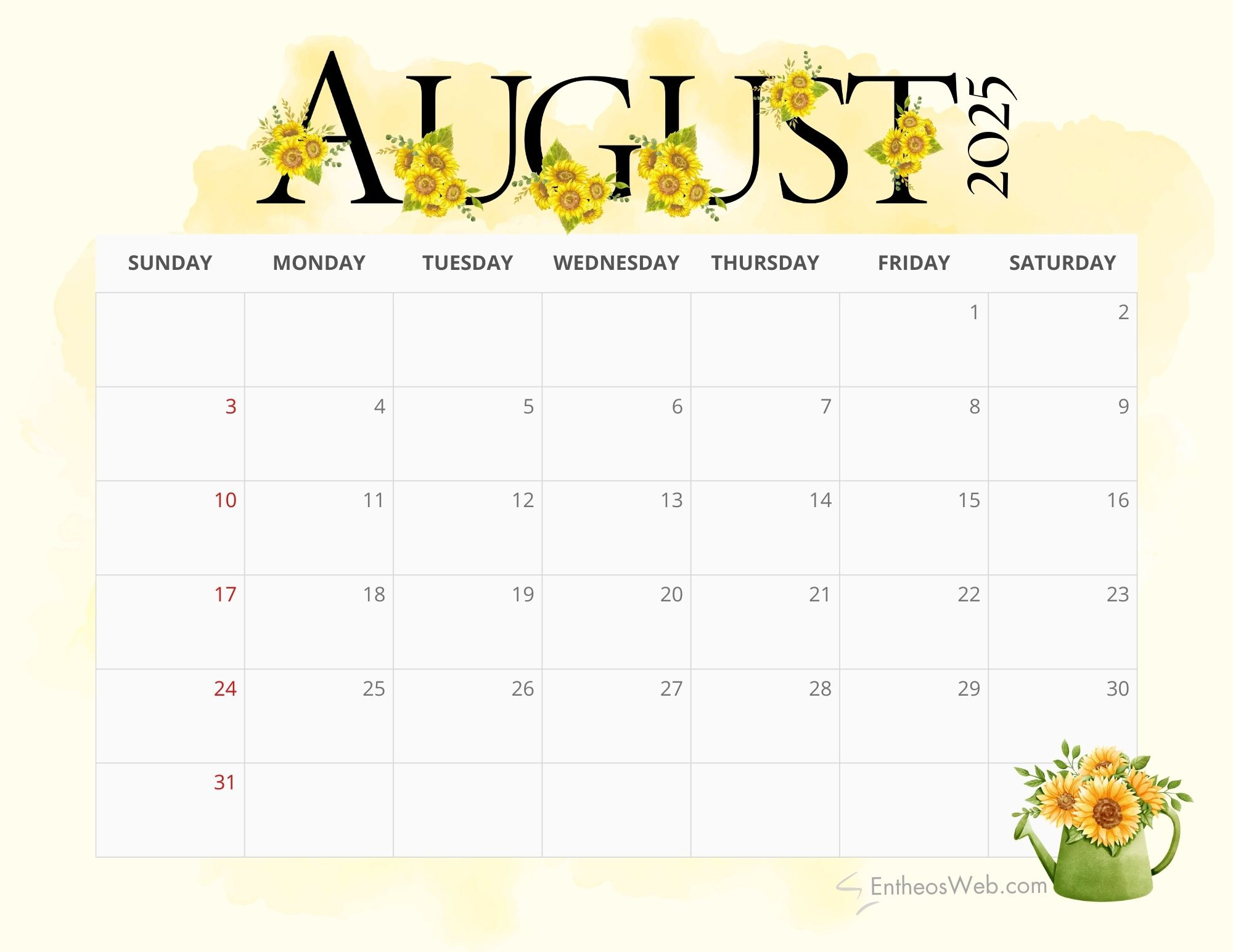 August 2025 Calendar Printables | Entheosweb pertaining to August Free Printable Calendar 2025