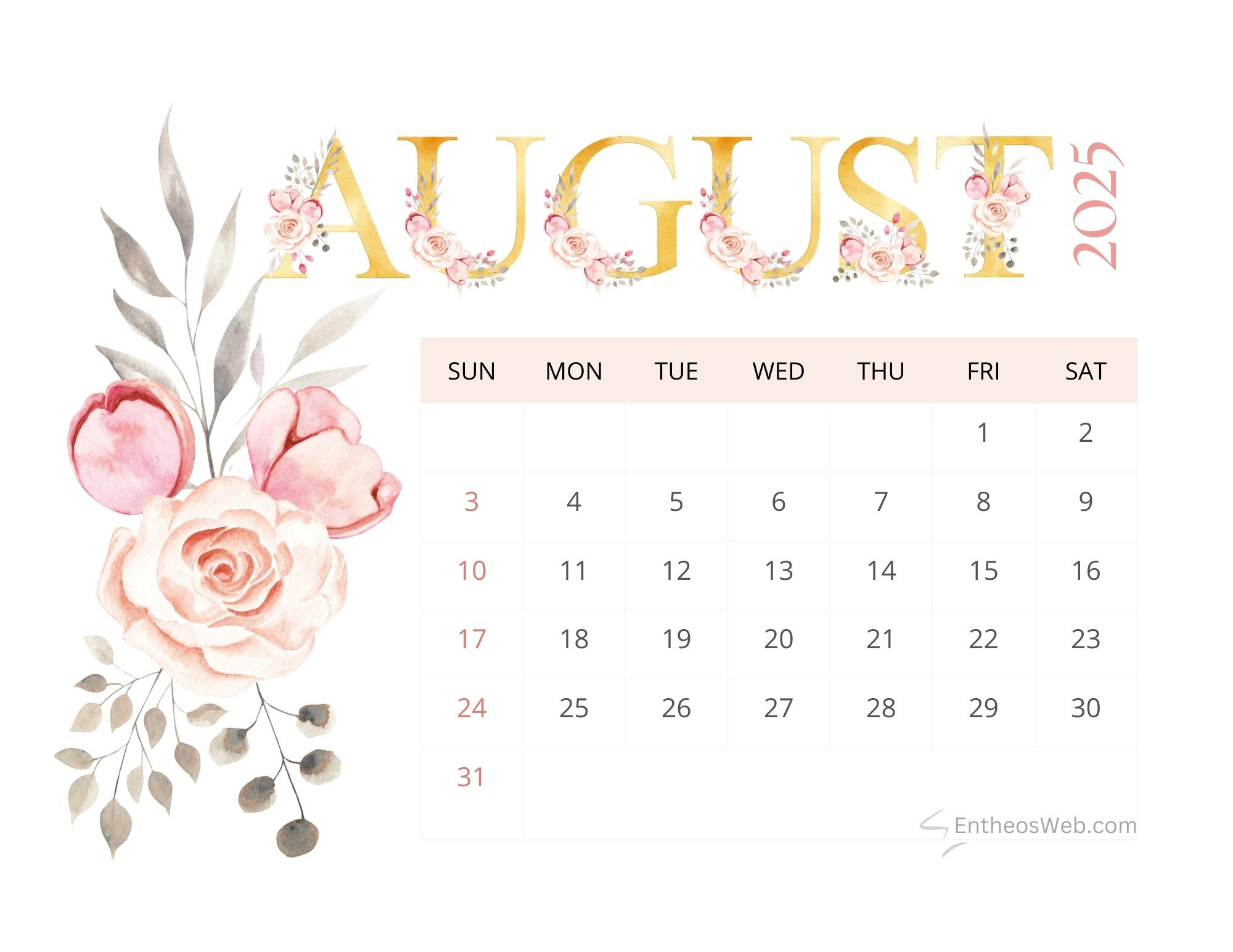 August 2025 Calendar Printables | Entheosweb with August 2025 Desktop Calendar