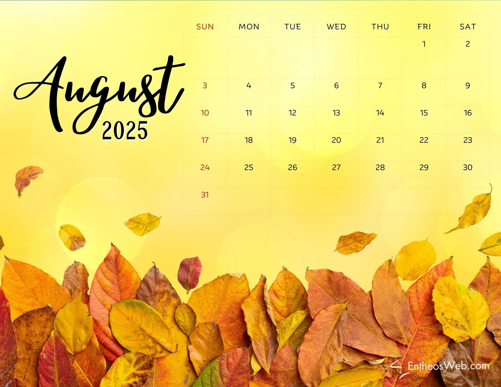 August 2025 Calendar Printables &amp;amp; Wallpapers | Entheosweb inside August Calendar Wallpaper 2025
