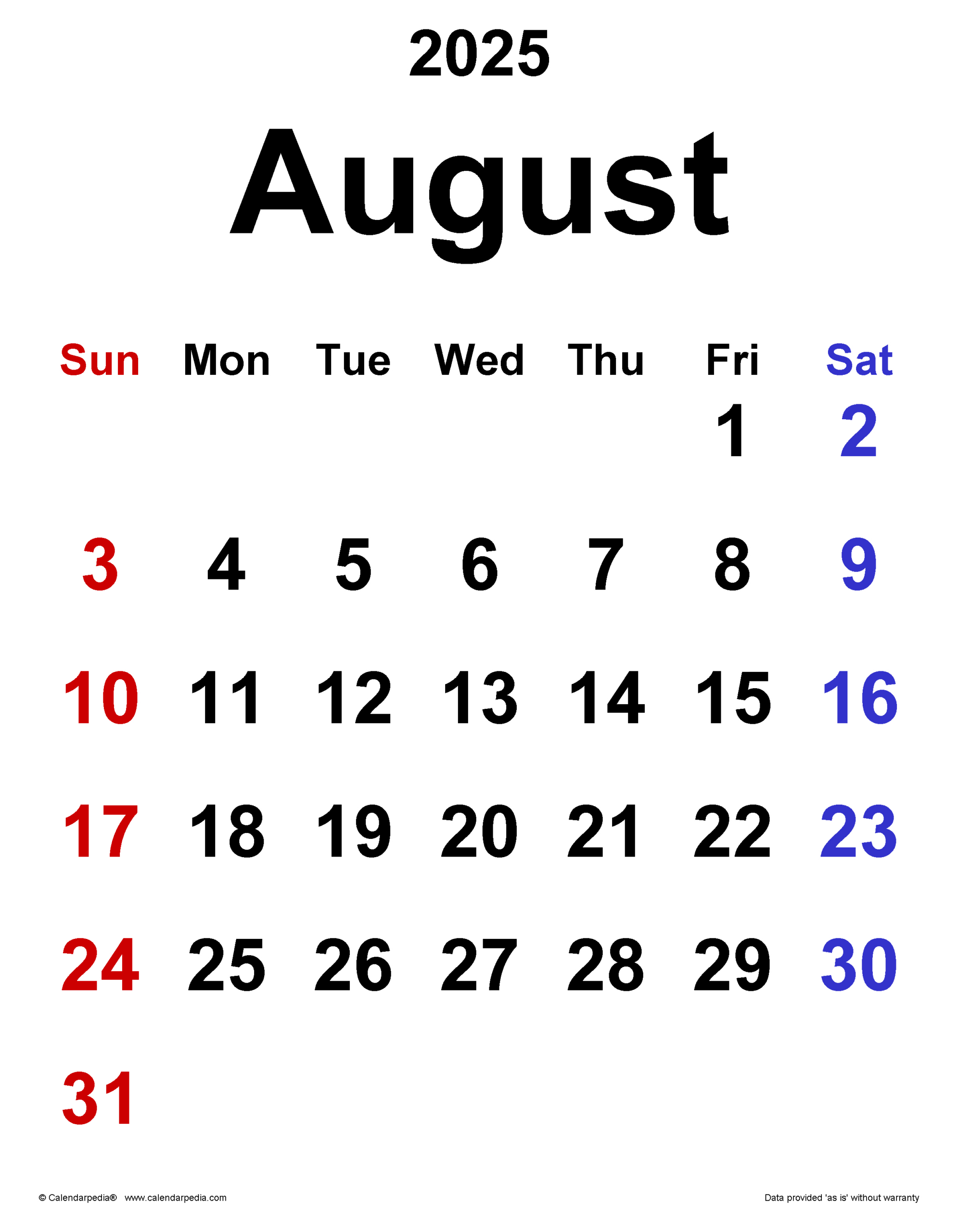 August 2025 Calendar | Templates For Pdf, Excel And Word with regard to August 8 2025 Calendar