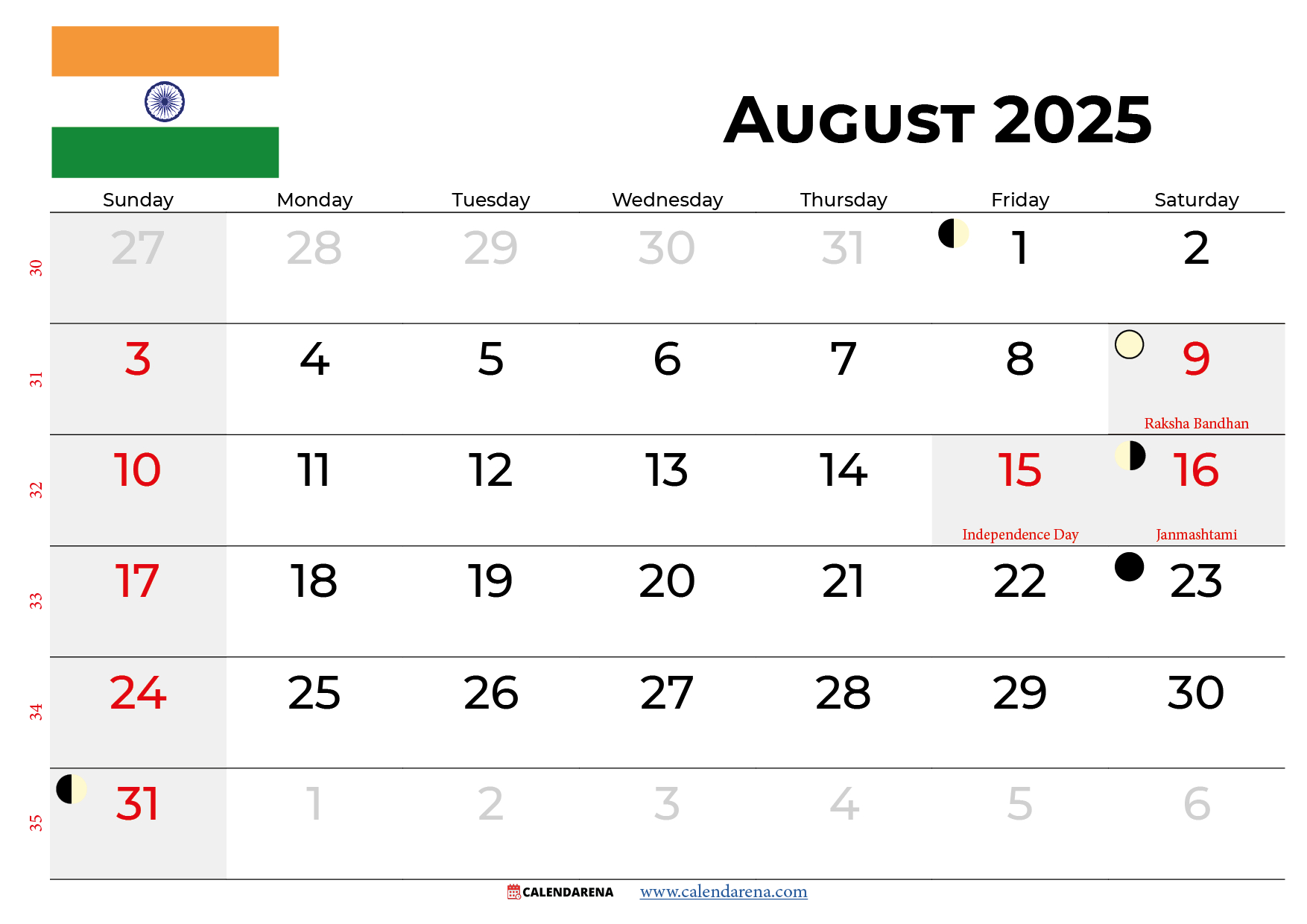 August 2025 Calendar With Holidays India for August Calendar With Holidays 2025