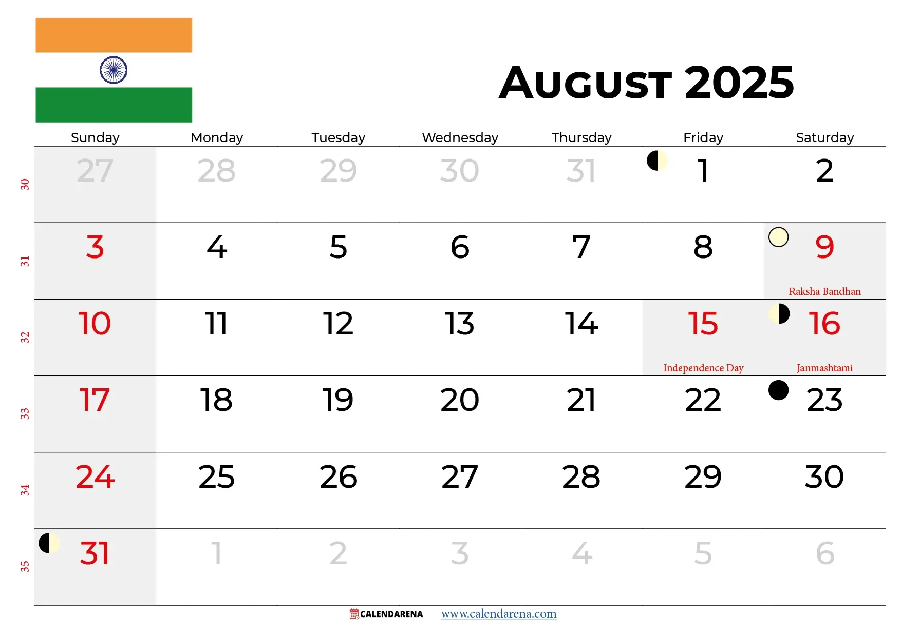 August 2025 Calendar With Holidays India within Calendar Events In August 2025