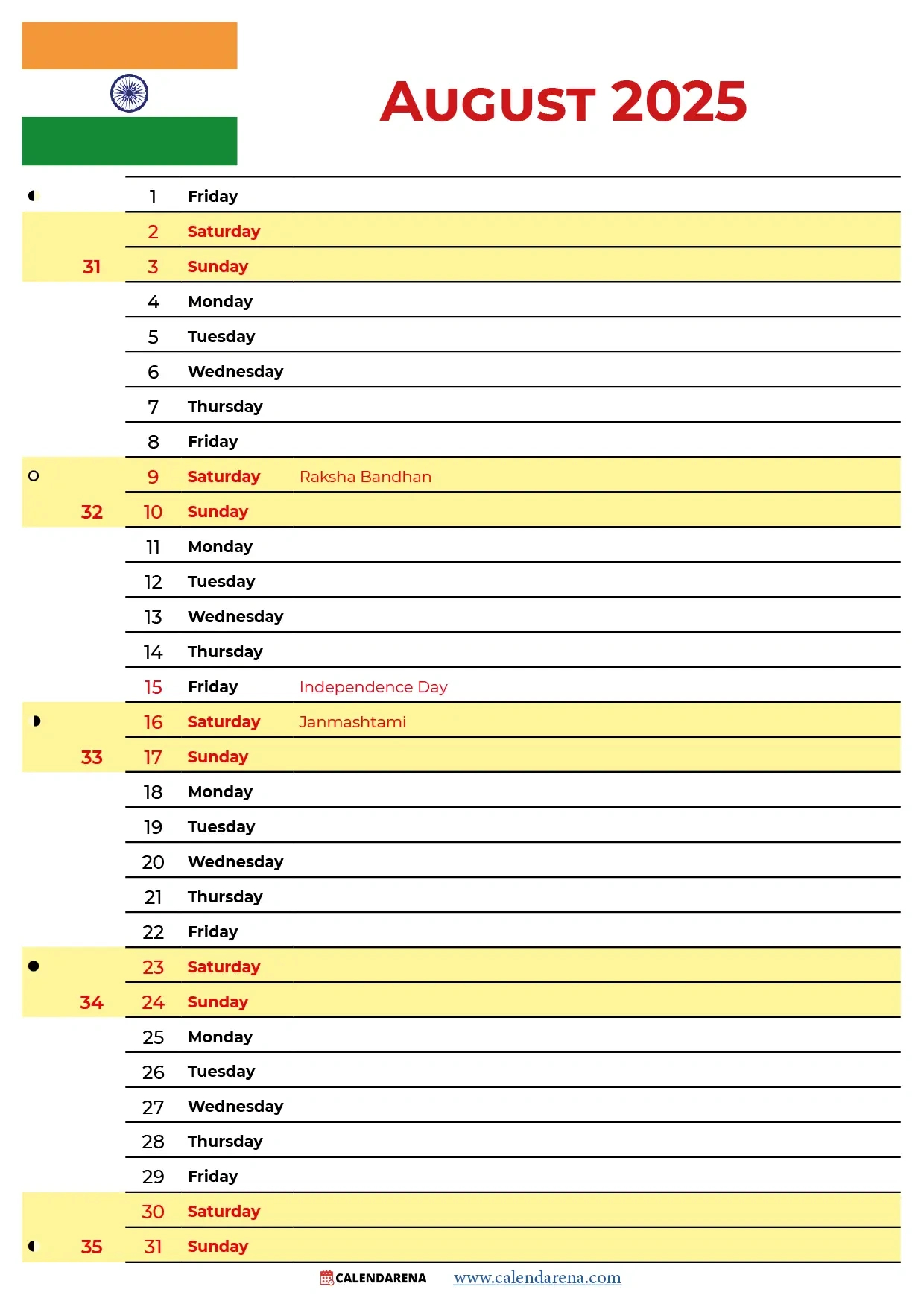 August 2025 Calendar With Holidays India within Calendar Of Events August 2025