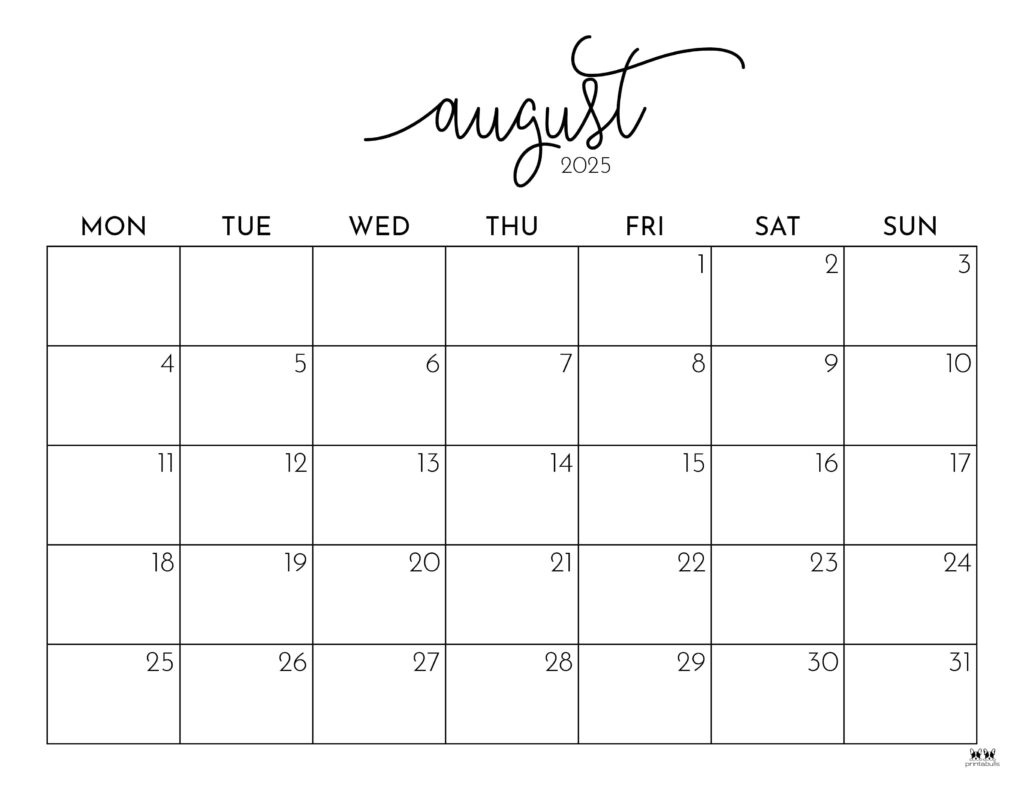 August 2025 Calendars - 107 Free Printables | Printabulls inside August 2025 Calendar Printable With Holidays
