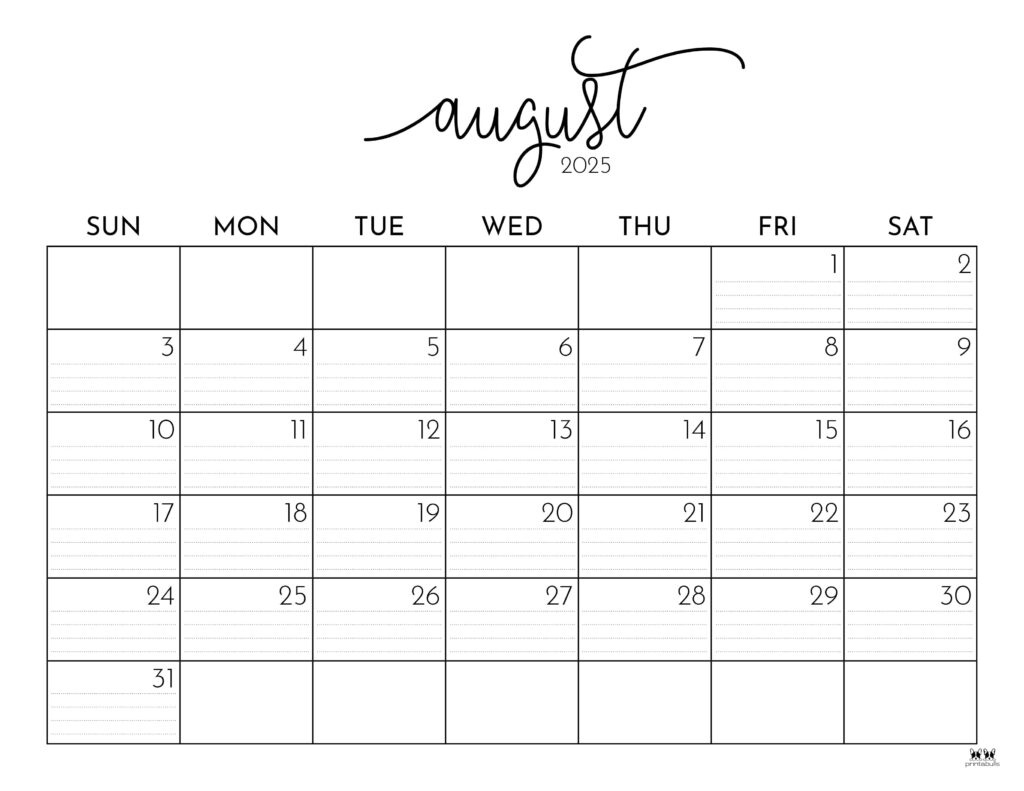 August 2025 Calendars - 107 Free Printables | Printabulls pertaining to August Printable Calendar 2025 Word