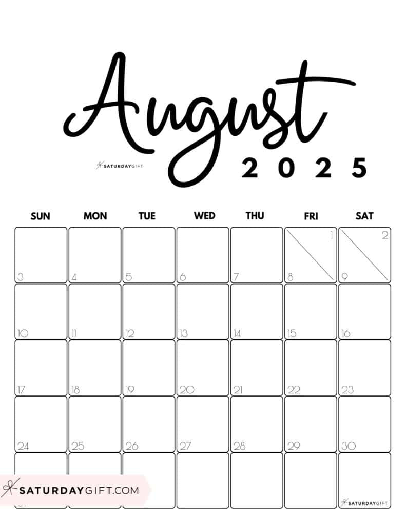 August 2025 Calendars - 23 Cute Free Printable Pdfs | Saturdaygift throughout National Day Calendar August 2025