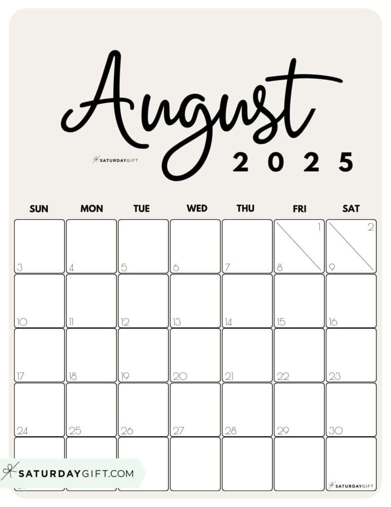 August 2025 Calendars - 23 Cute Free Printable Pdfs | Saturdaygift with August 2025 Vertical Calendar