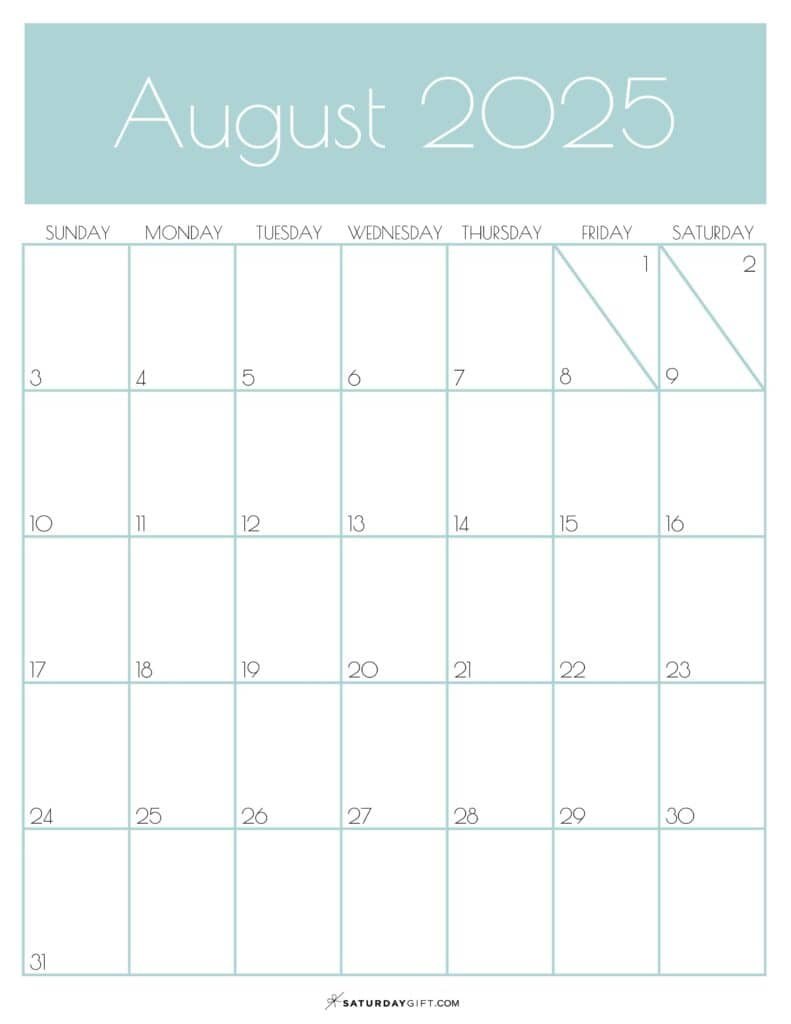 August 2025 Calendars - 23 Cute Free Printable Pdfs | Saturdaygift with regard to August 2025 Calendar Portrait