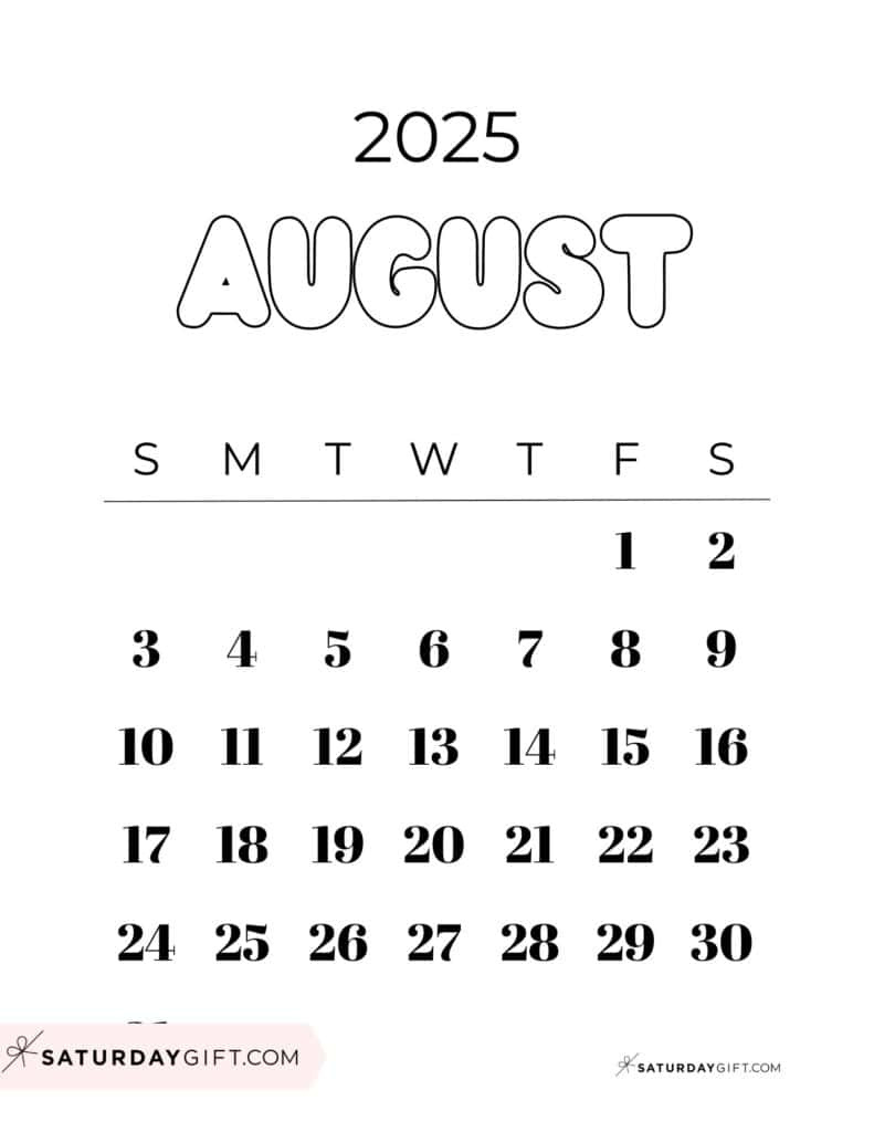 August 2025 Calendars - 23 Cute Free Printable Pdfs | Saturdaygift within August Calendar 2025 Cute