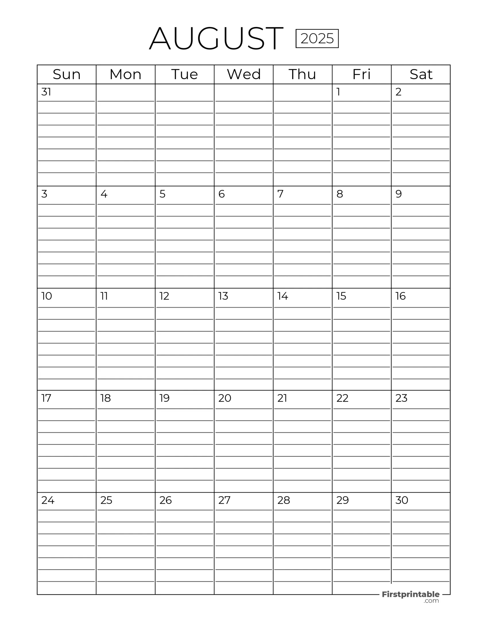 August 2025 Calendars - Free Printable &amp;amp; Fillable throughout August 2025 Calendar With Lines