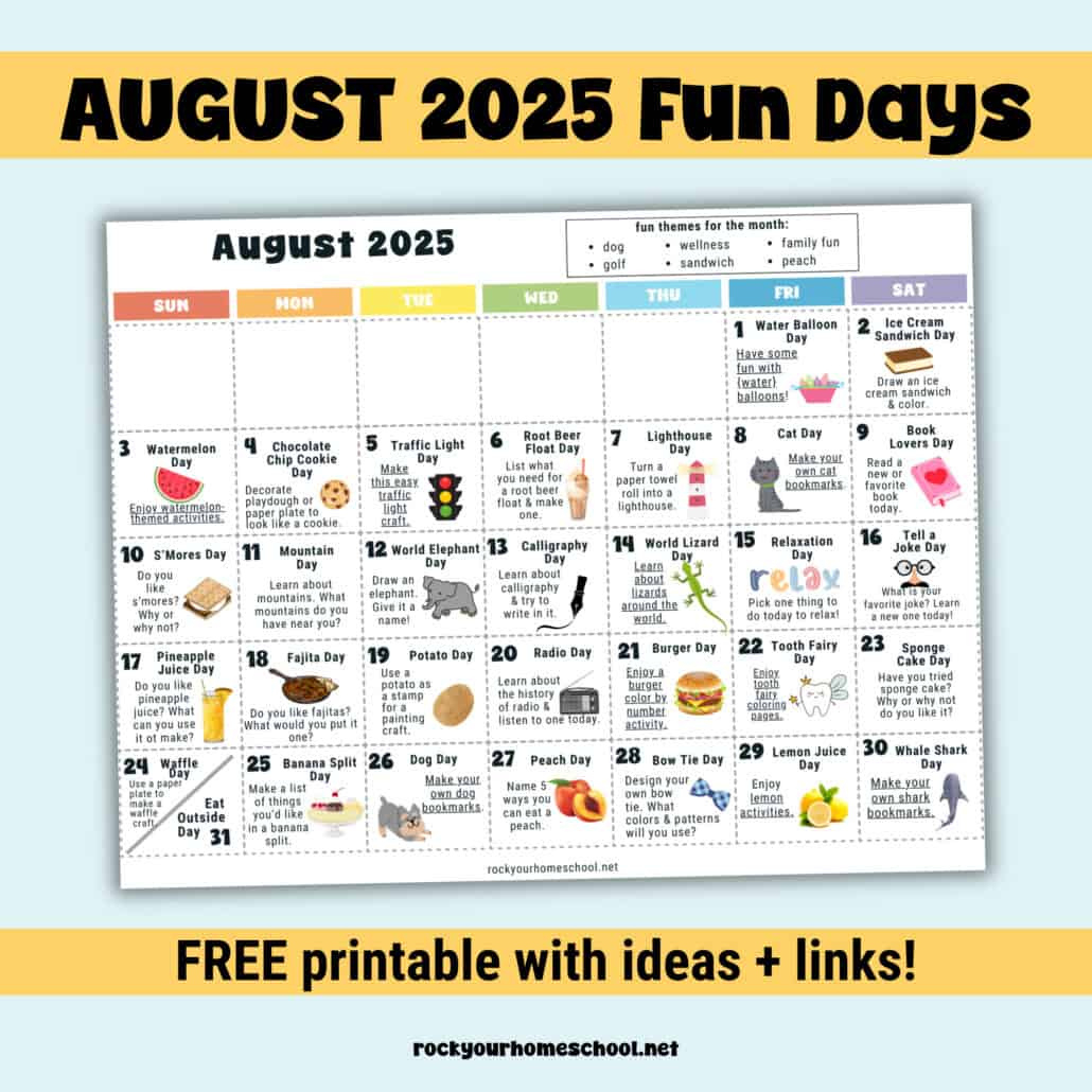 August 2025 Fun Days Calendar (Color) - Rock Your Homeschool inside August National Day Calendar 2025