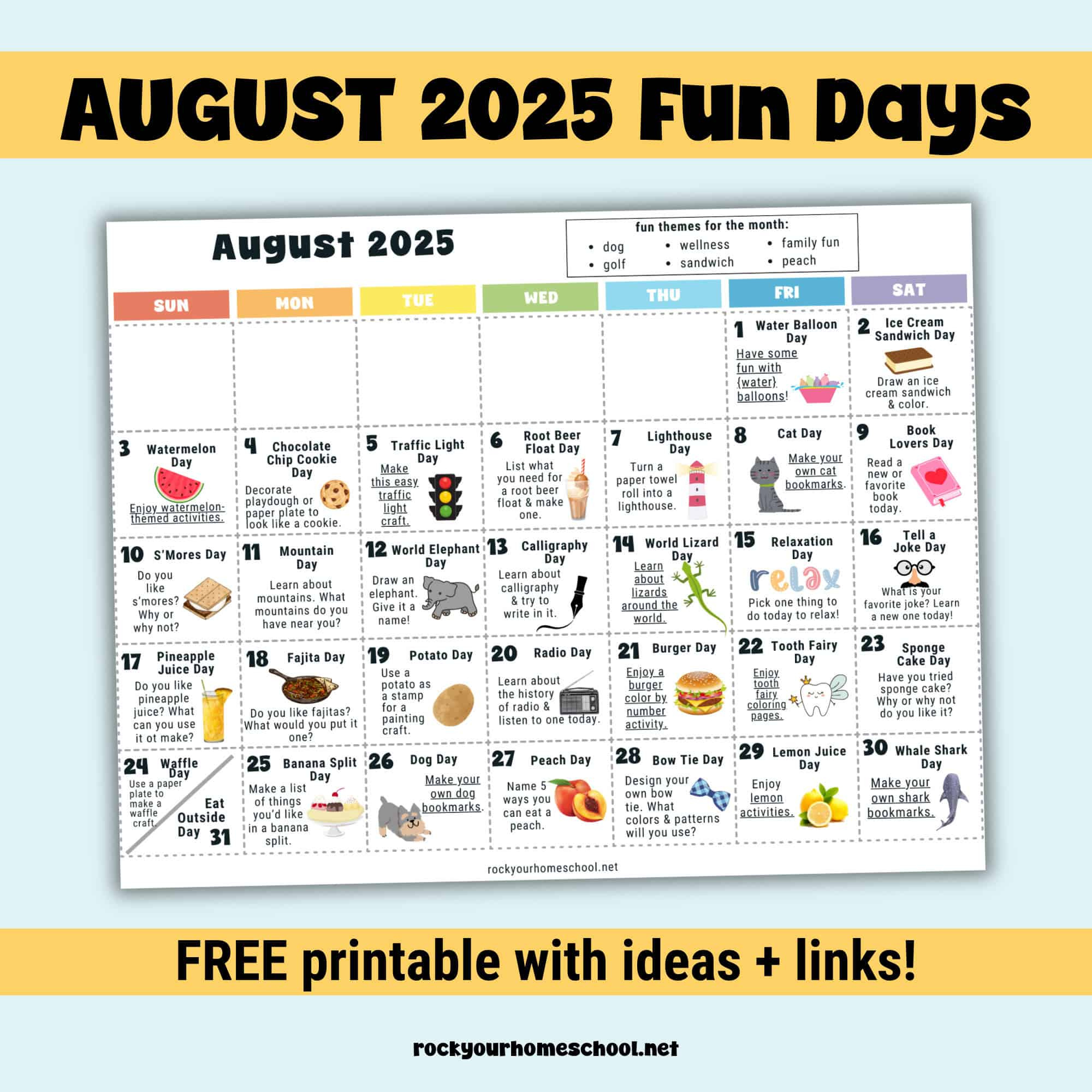 August 2025 Fun Days Calendar (Color) - Rock Your Homeschool intended for National Day Calendar August 2025