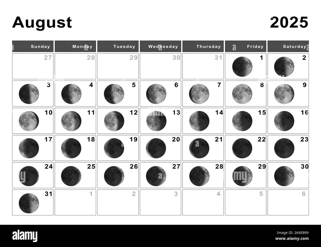 August 2025 Lunar Calendar, Moon Cycles, Moon Phases Stock Photo intended for August Moon Calendar 2025