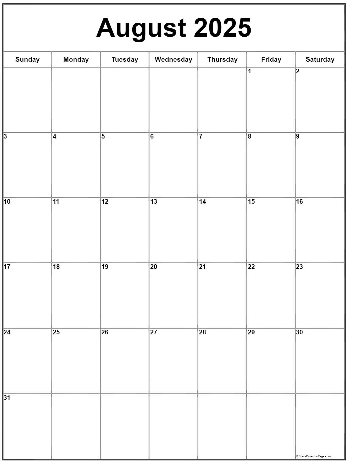 August 2025 Vertical Calendar | Portrait intended for August 2025 Calendar Printable Vertical