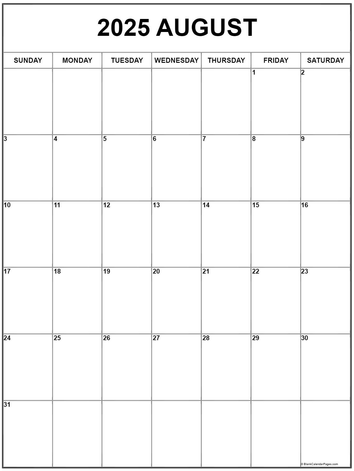 August 2025 Vertical Calendar | Portrait with regard to Printable August Calendar 2025 Free