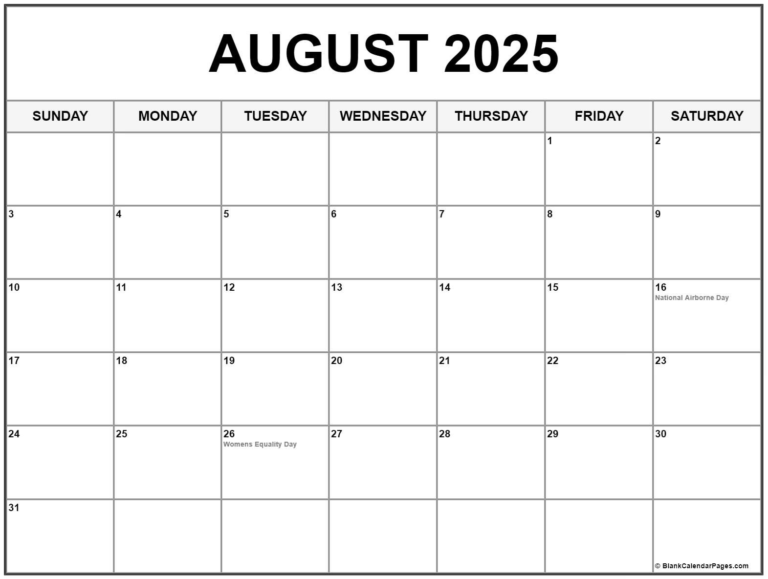 August 2025 With Holidays Calendar throughout August Calendar With Holidays 2025