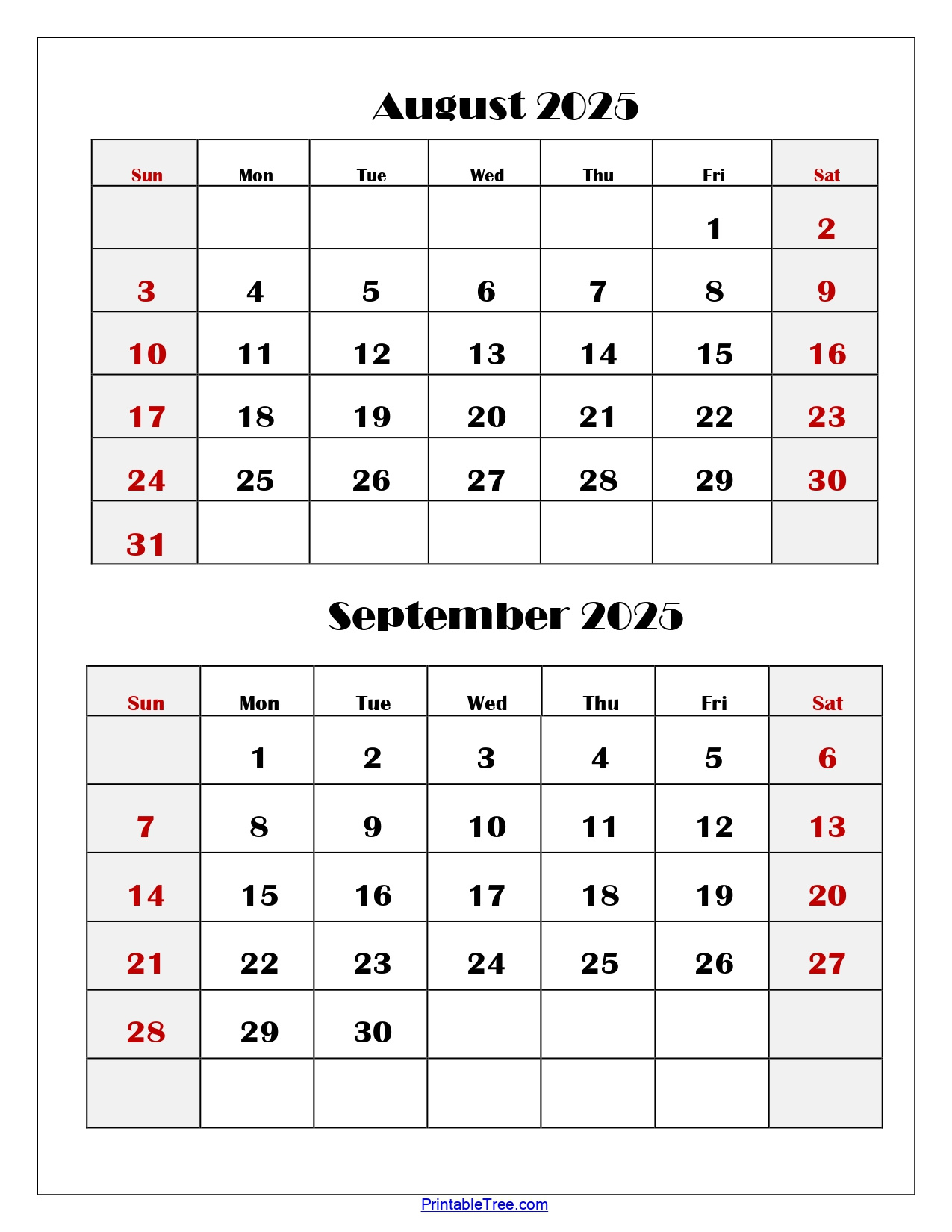 August And September 2025 Calendar Printable Pdf | Two Months Calendar for Printable Calendar August September 2025