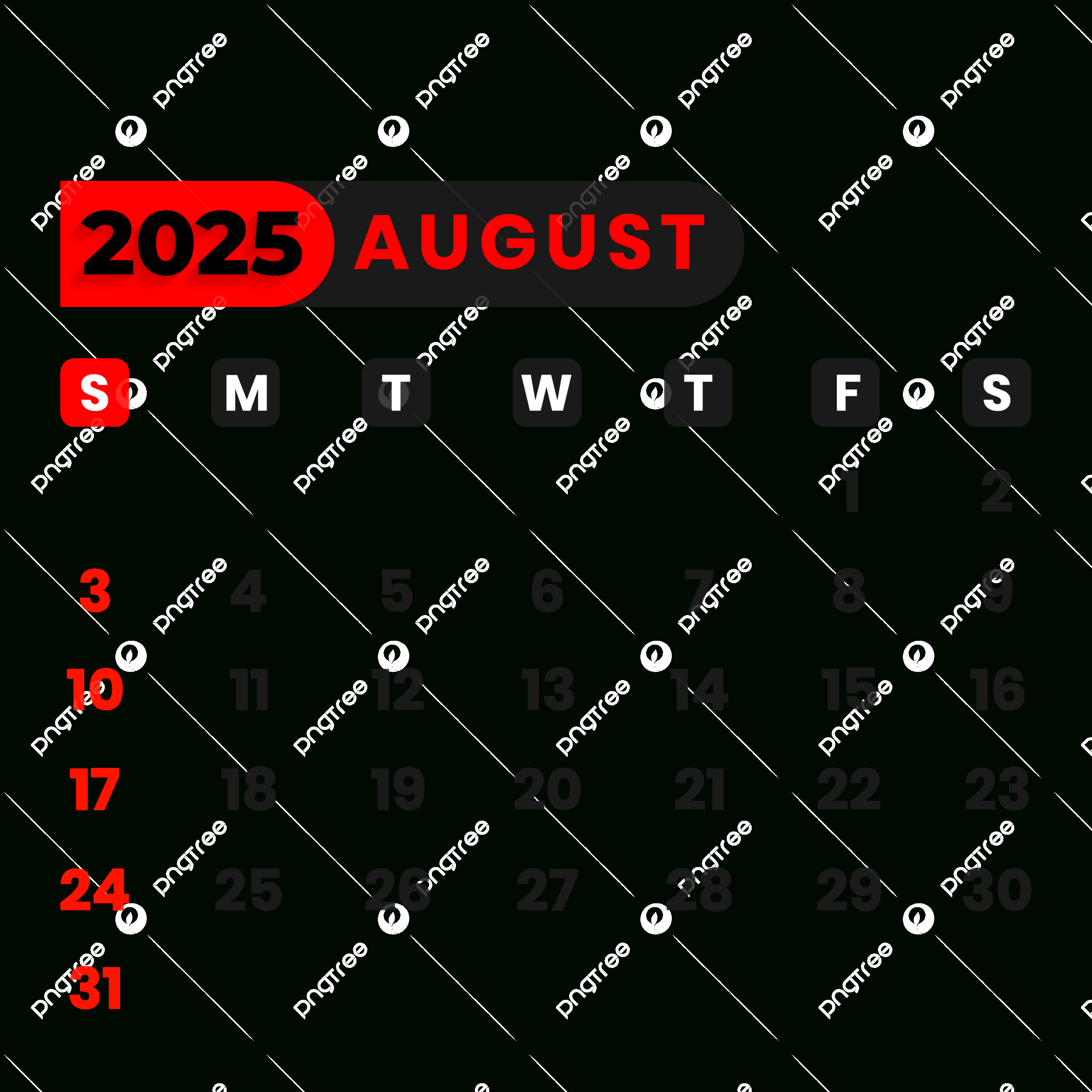 August Calendar 2025 Vector, August, Calendar, 2025 Png And Vector in August 2025 Calendar Transparent Background
