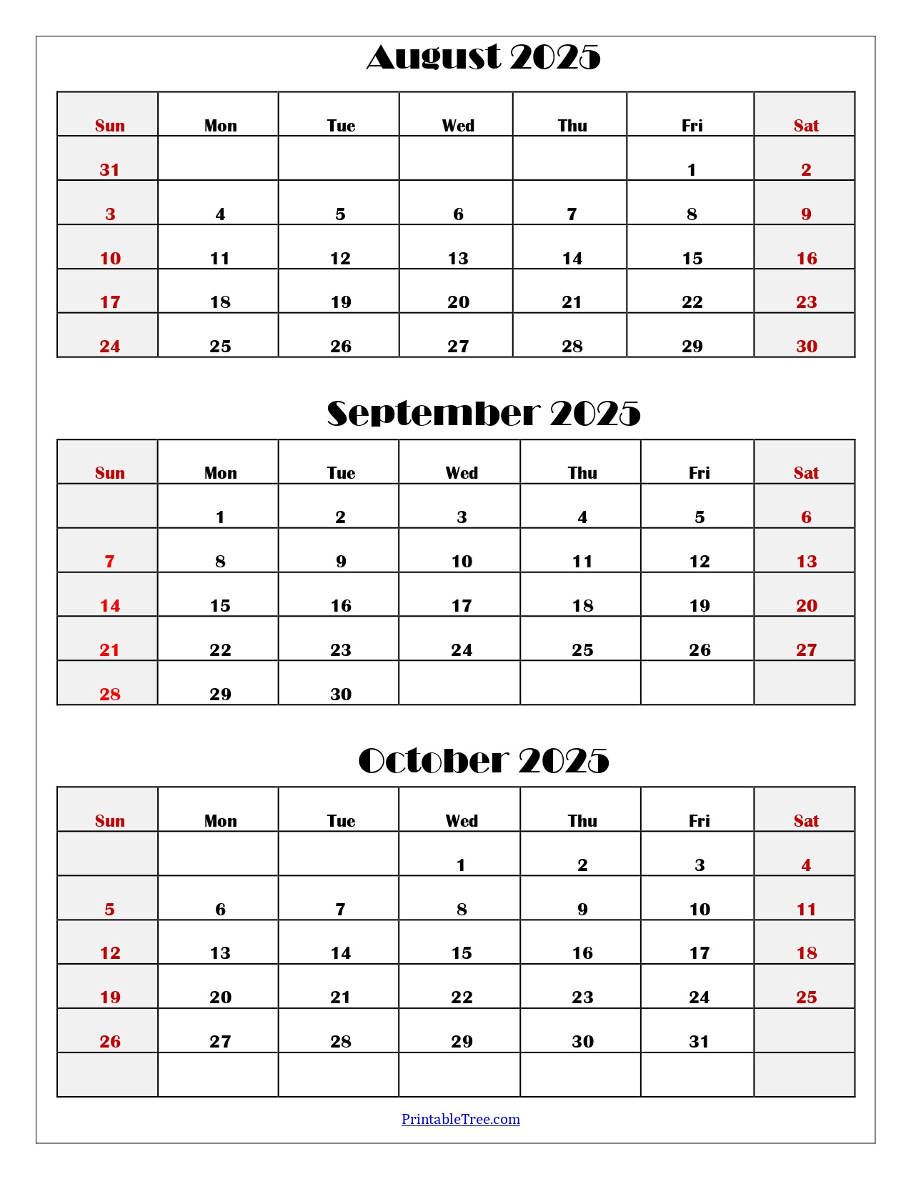 August To October 2025 Calendar Printable Pdf | Three Months Calendar inside August Through October 2025 Calendar