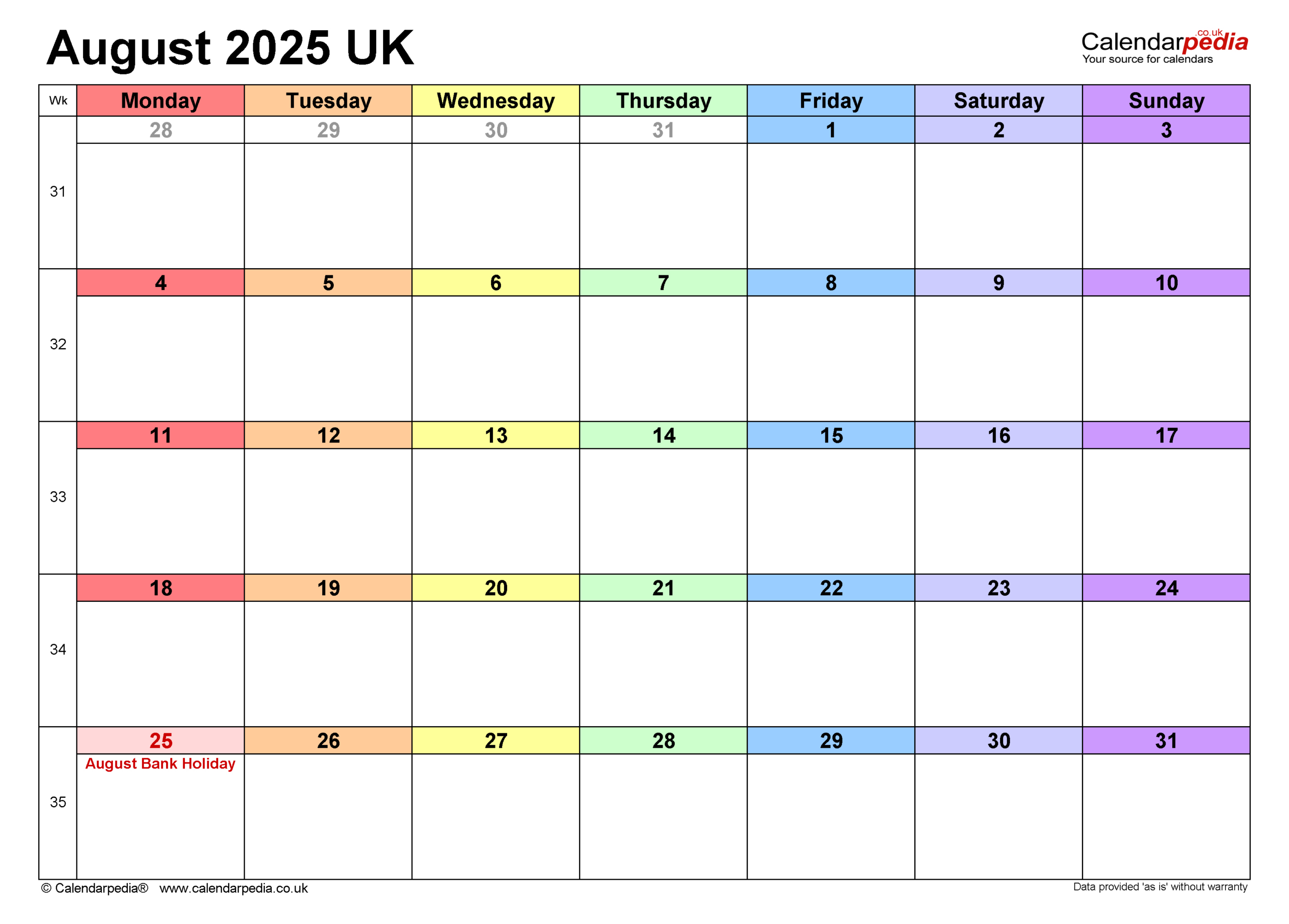 Calendar August 2025 Uk With Pdf, Excel And Word Templates regarding August 2025 To August 2026 Calendar Organizer
