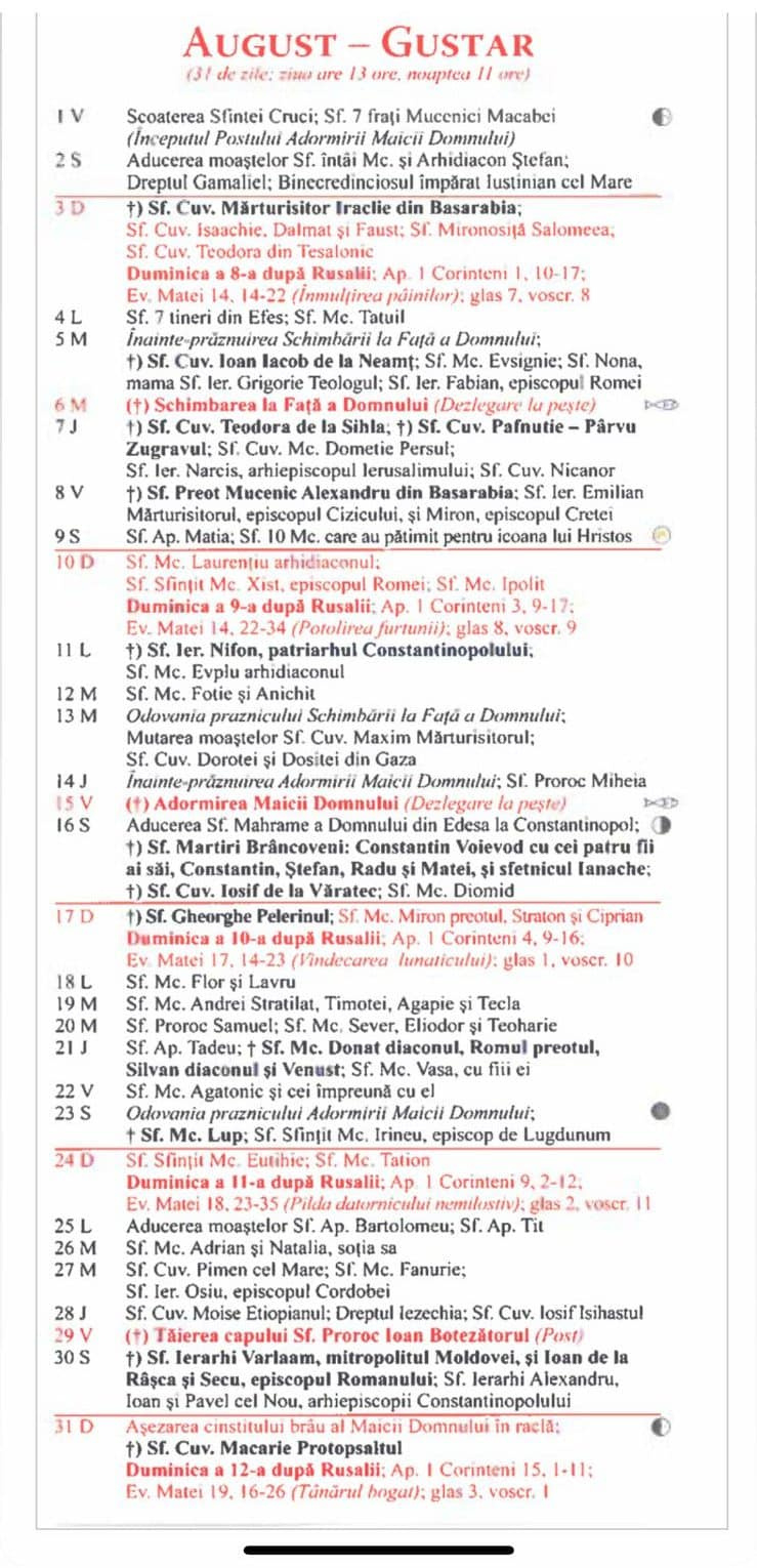 Calendar Ortodox August 2025. Cele Mai Importante Sărbători Din intended for Calendar Ortodox 2025 August