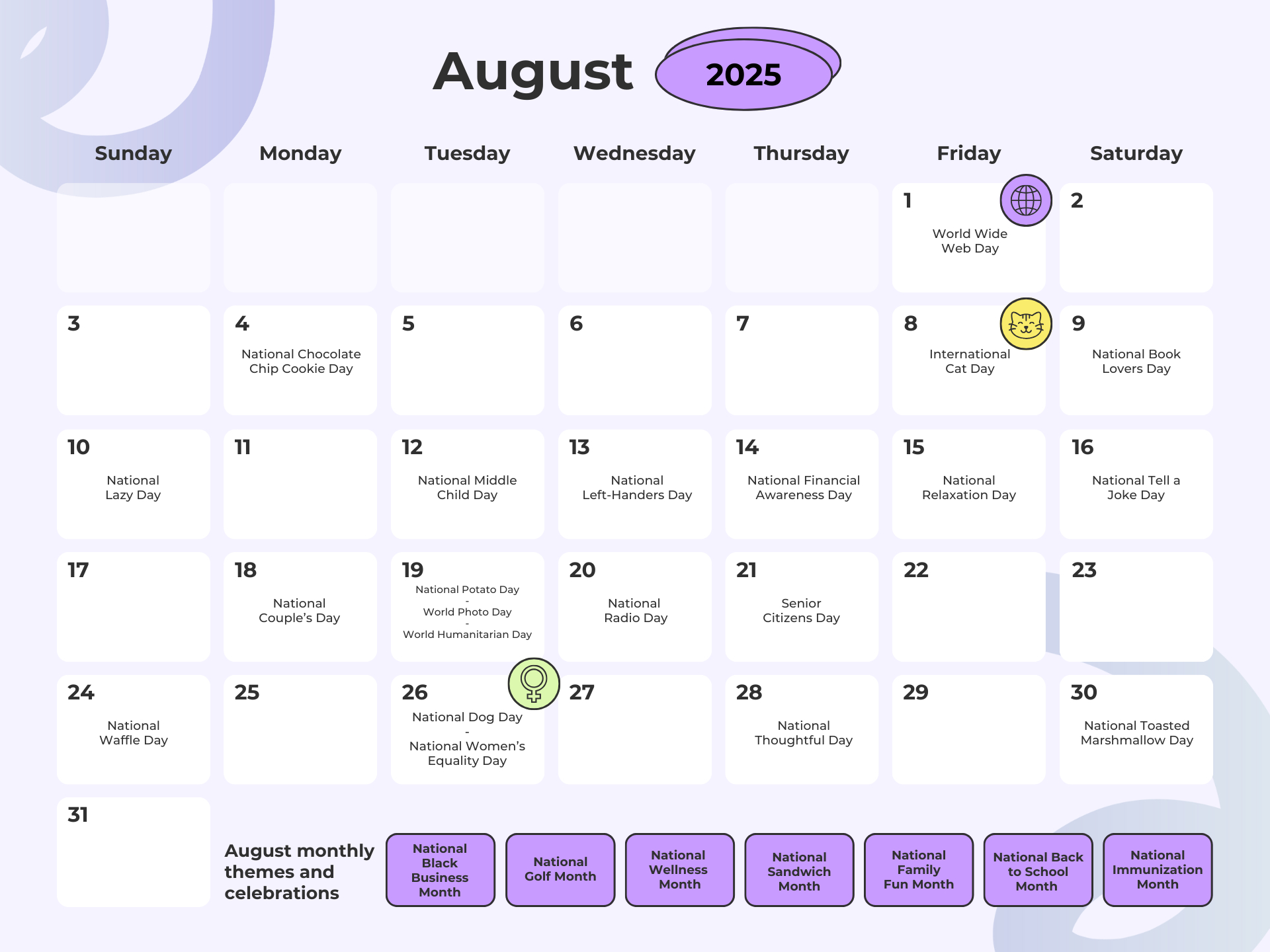 Complete 2025 Social Media Holidays Calendar [250+ Dates] regarding August 2025 Social Media Calender